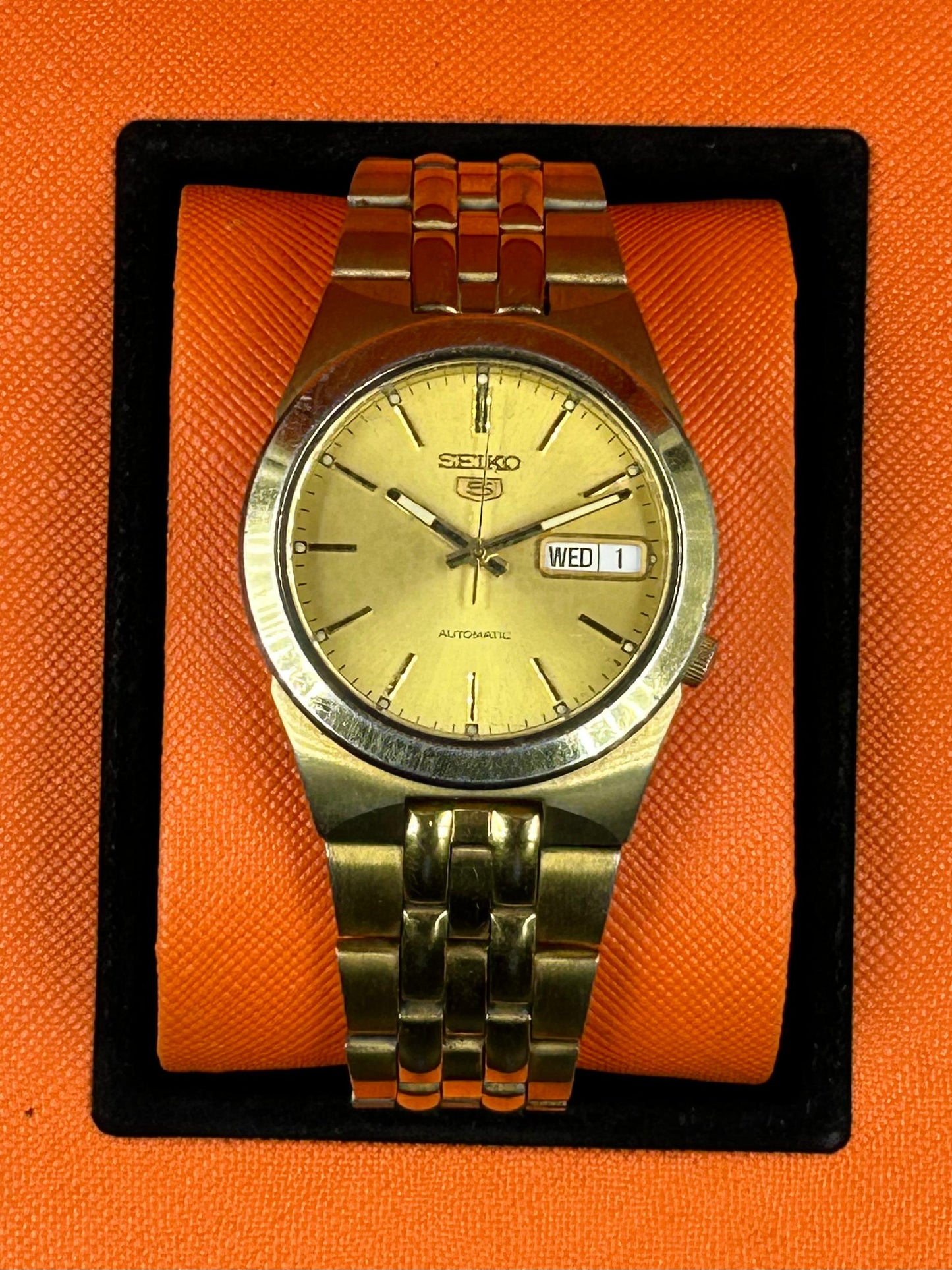 Complete Original Pre-Owned Seiko 5 Gold Automatic Watch