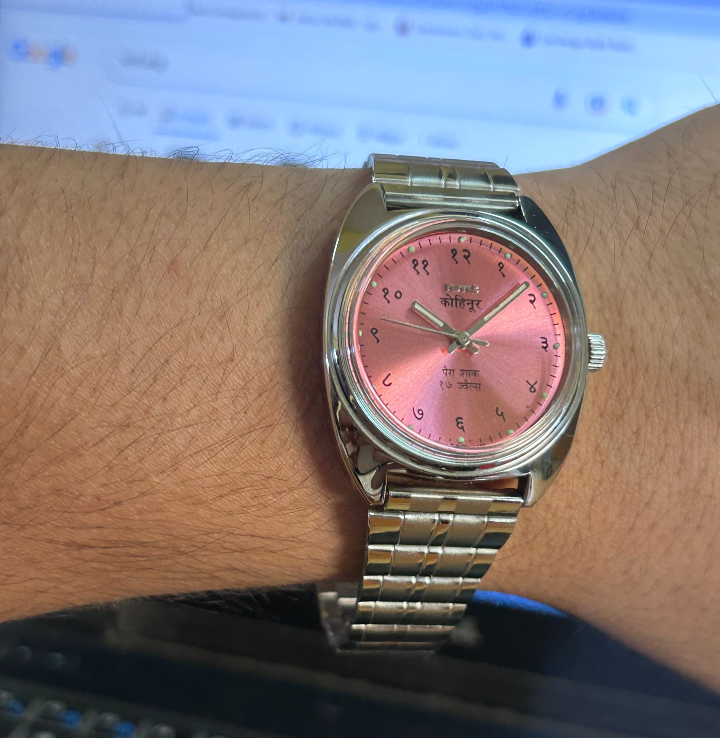 HMT Devanagari Pink Sunburst Hand winding Mod Watch