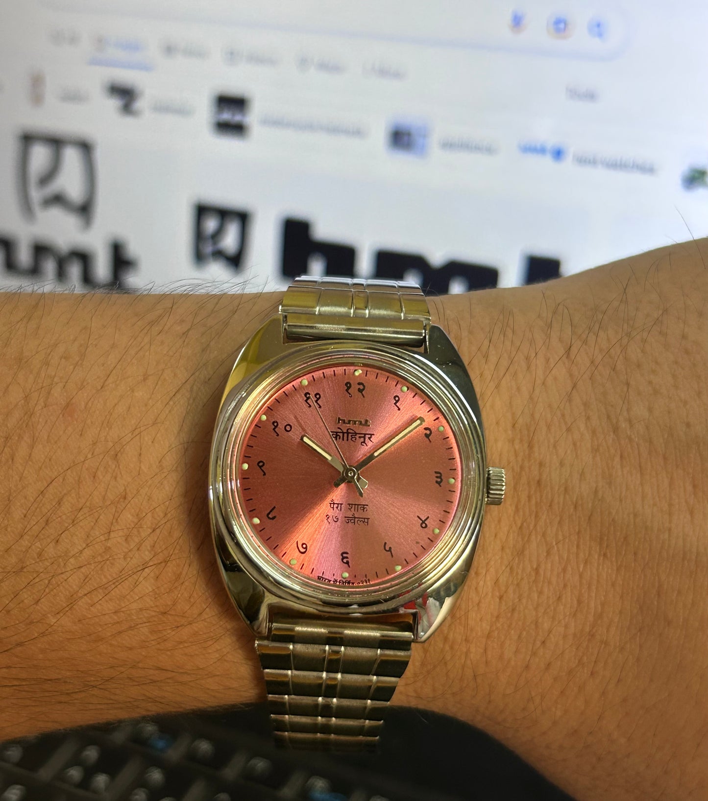 HMT Devanagari Pink Sunburst Hand winding Mod Watch