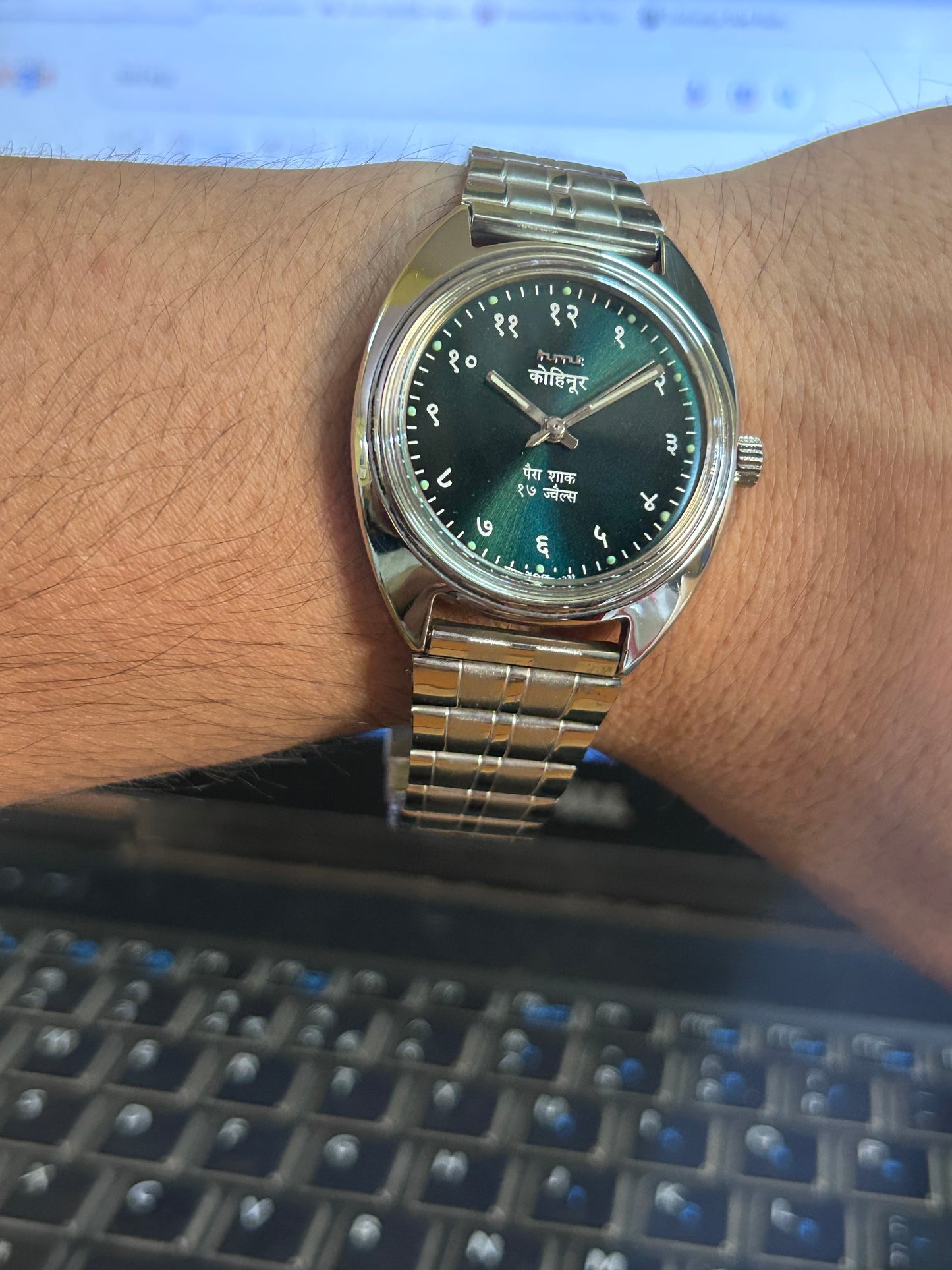 HMT Devanagari Dark Green Sunburst Hand winding Mod Watch