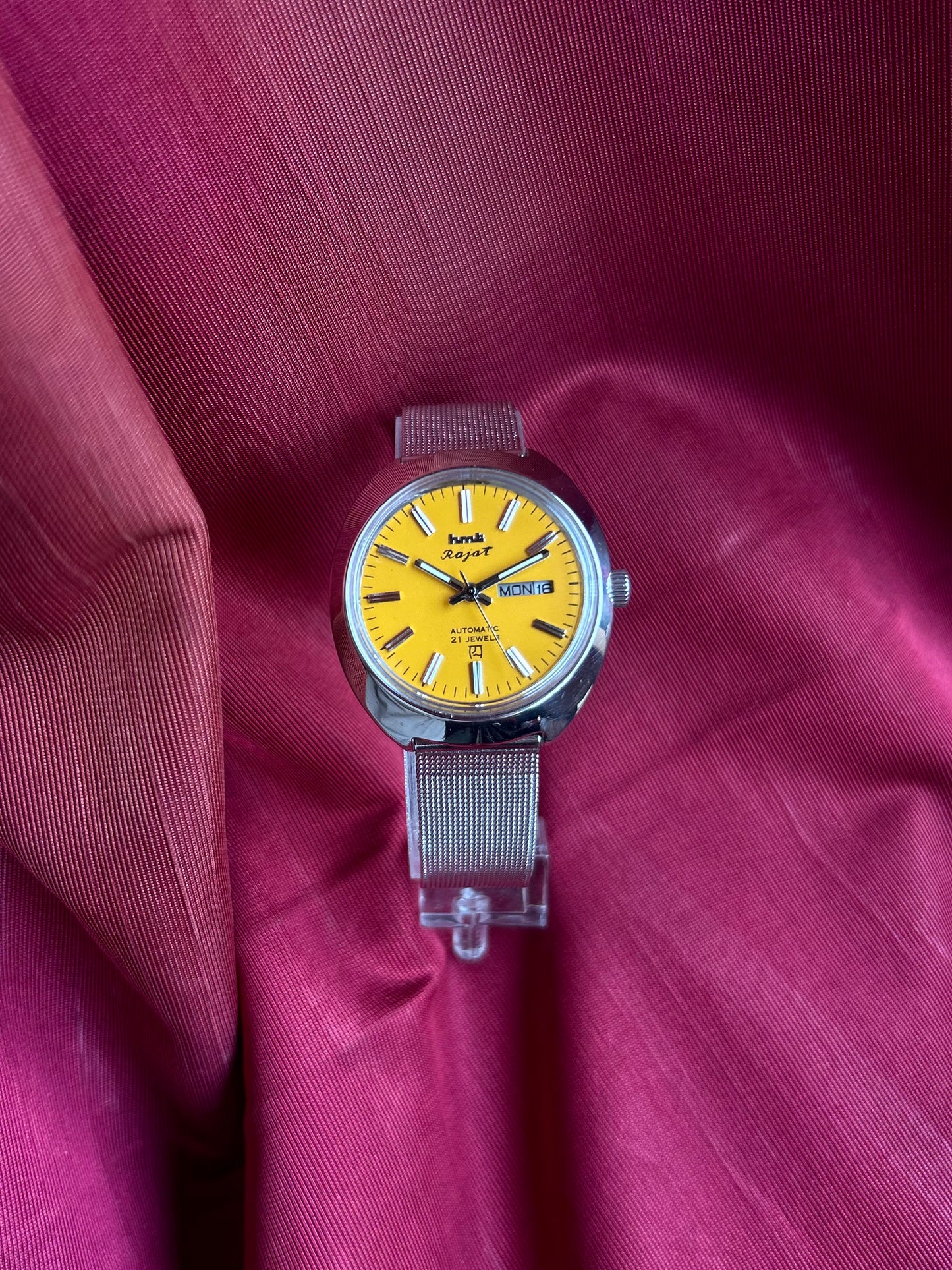 HMT Yellow Rajat Day & Date Automatic Mod Watch