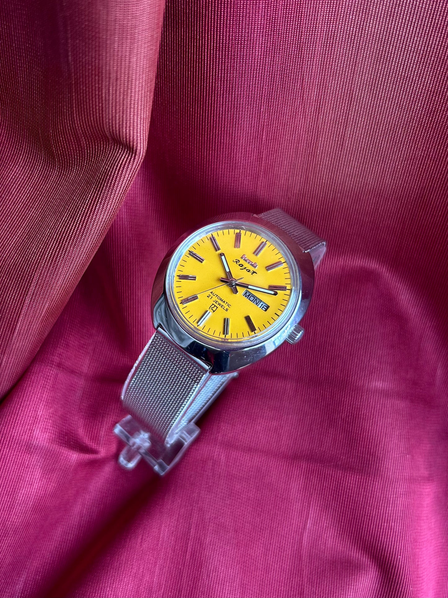 HMT Yellow Rajat Day & Date Automatic Mod Watch