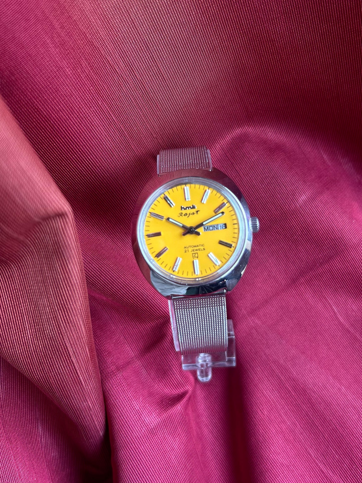 HMT Yellow Rajat Day & Date Automatic Mod Watch