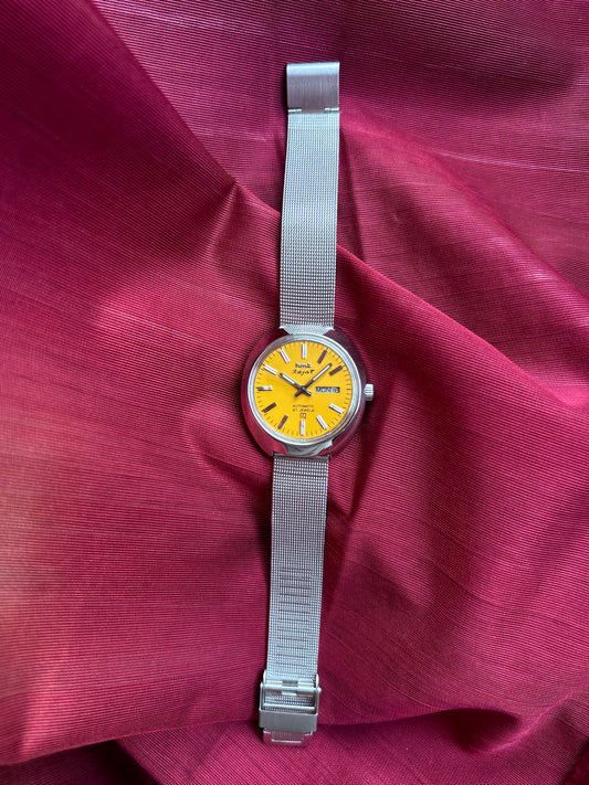 HMT Yellow Rajat Day & Date Automatic Mod Watch