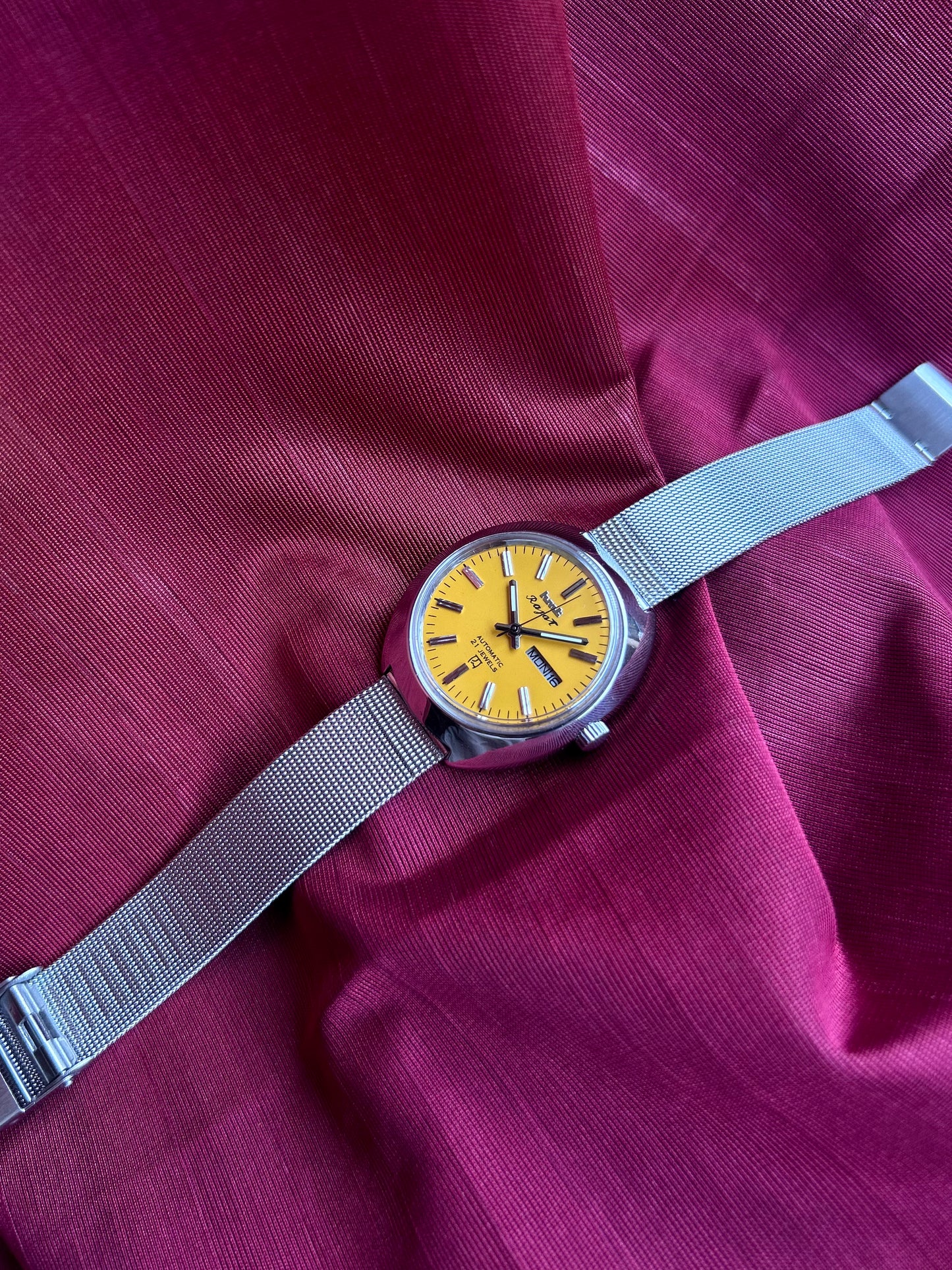 HMT Yellow Rajat Day & Date Automatic Mod Watch