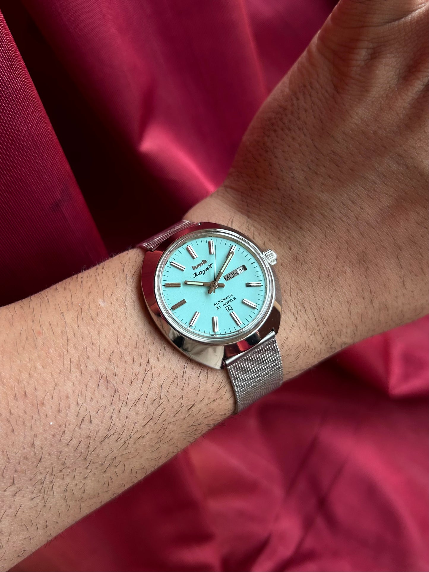 HMT Tiffany Blue Rajat Day & Date Automatic Mod Watch