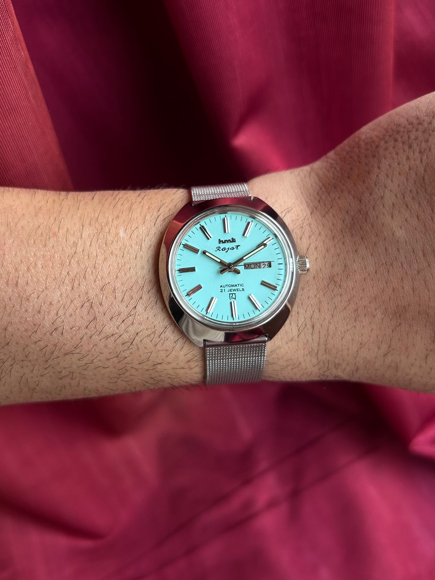 HMT Tiffany Blue Rajat Day & Date Automatic Mod Watch