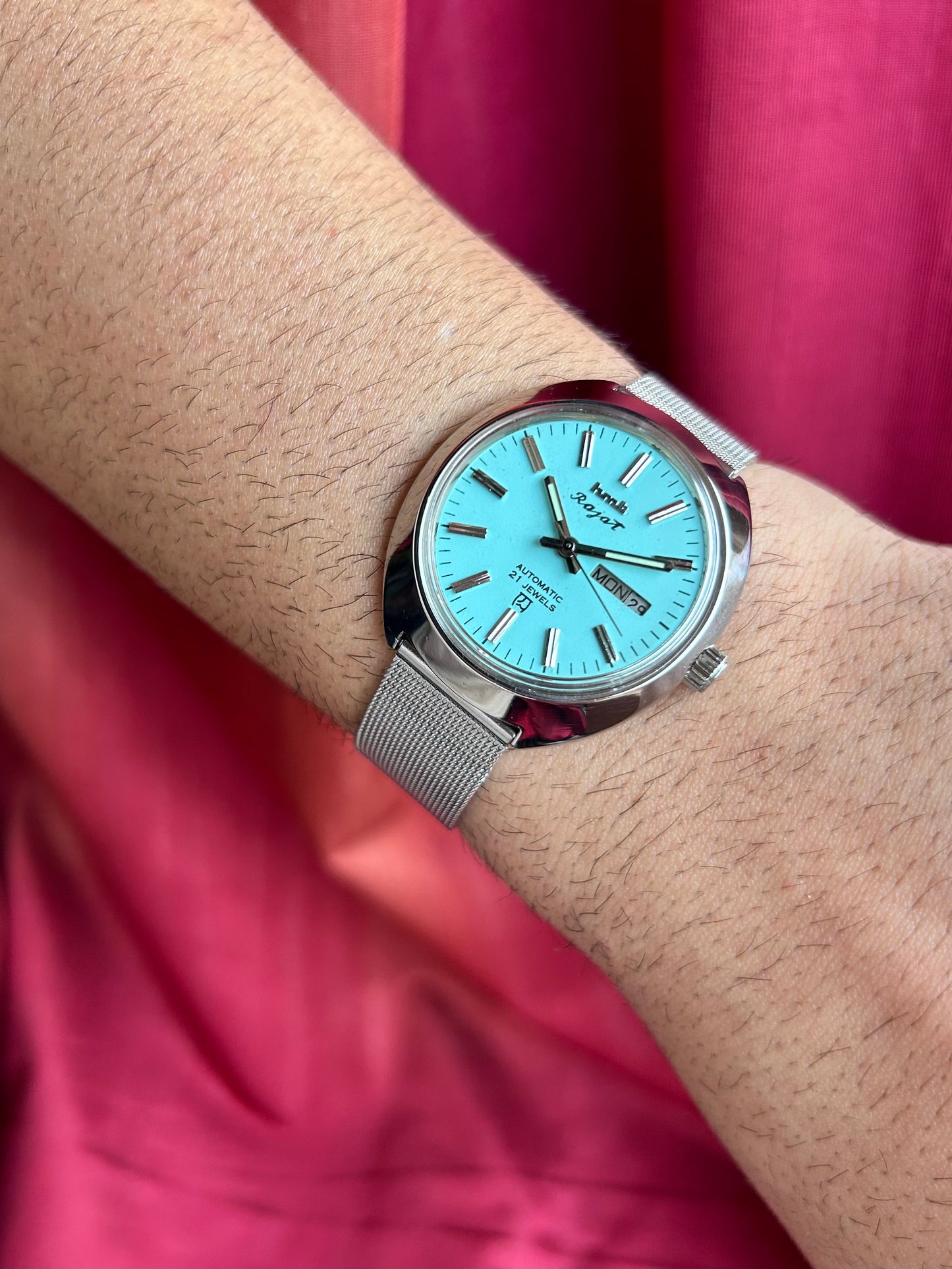 HMT Tiffany Blue Rajat Day & Date Automatic Mod Watch