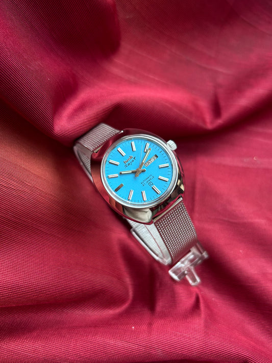 HMT Sky Blue Rajat Day & Date Automatic Mod Watch