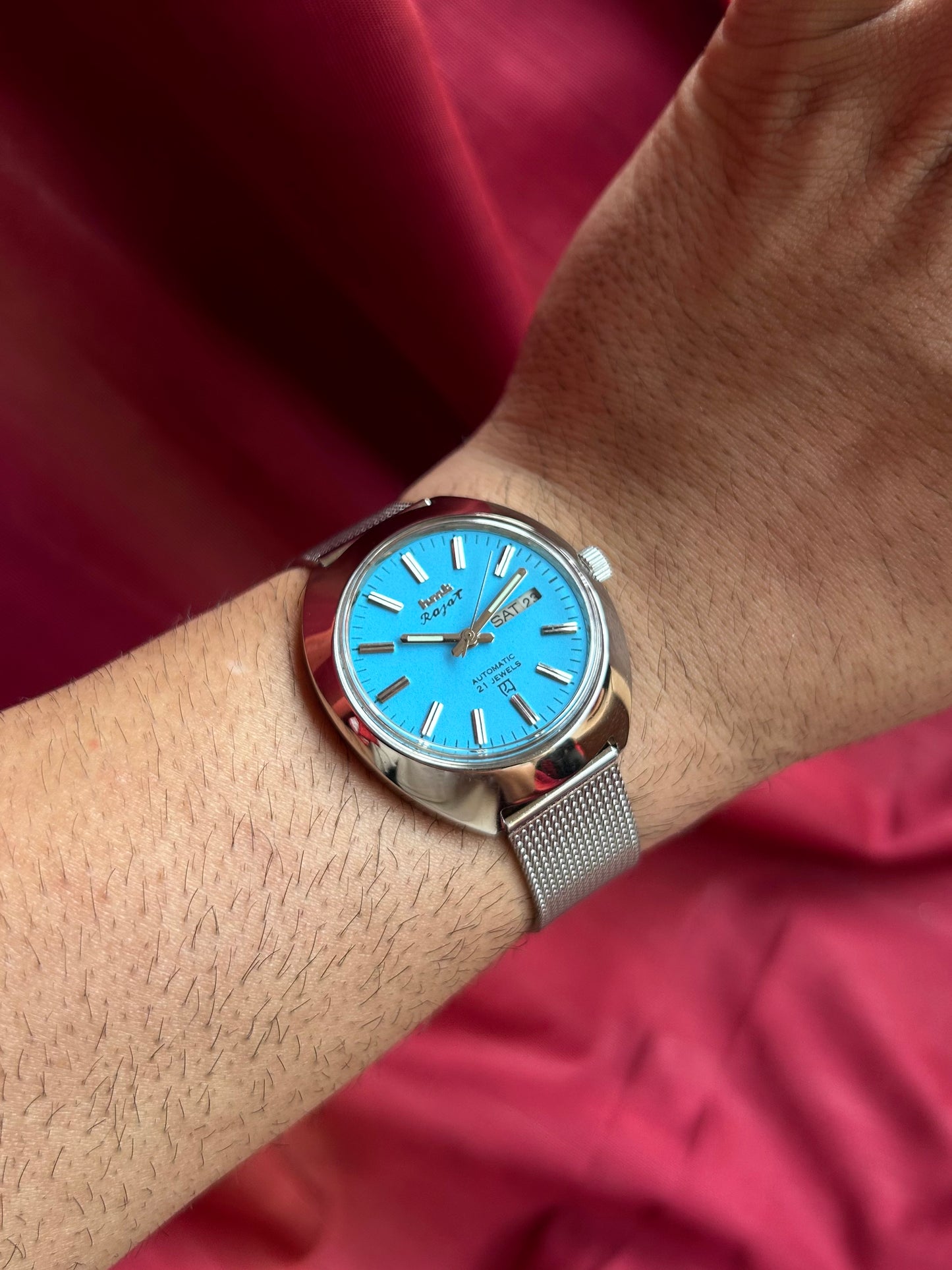 HMT Sky Blue Rajat Day & Date Automatic Mod Watch