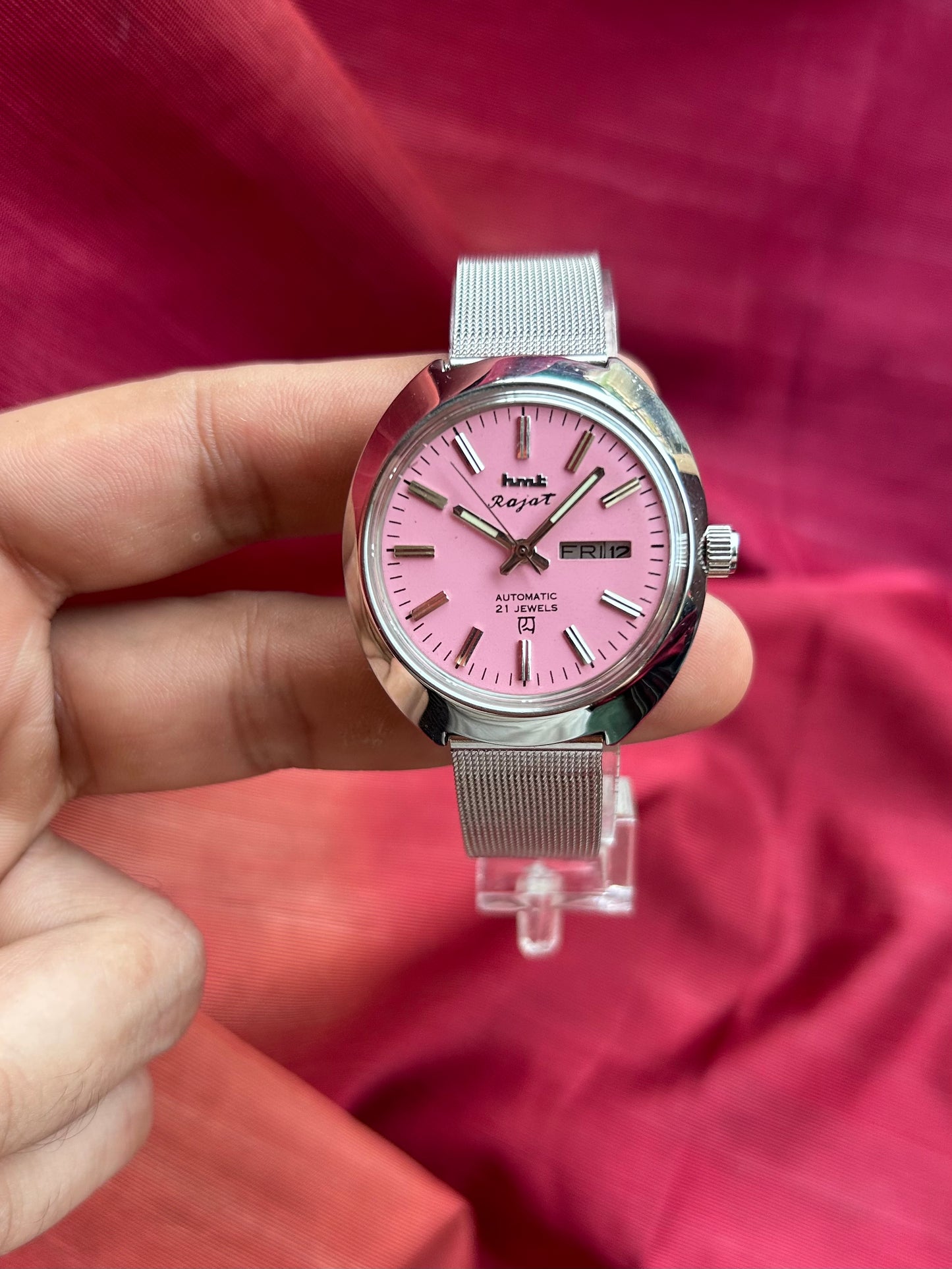 HMT Pink Rajat Day & Date Automatic Mod Watch