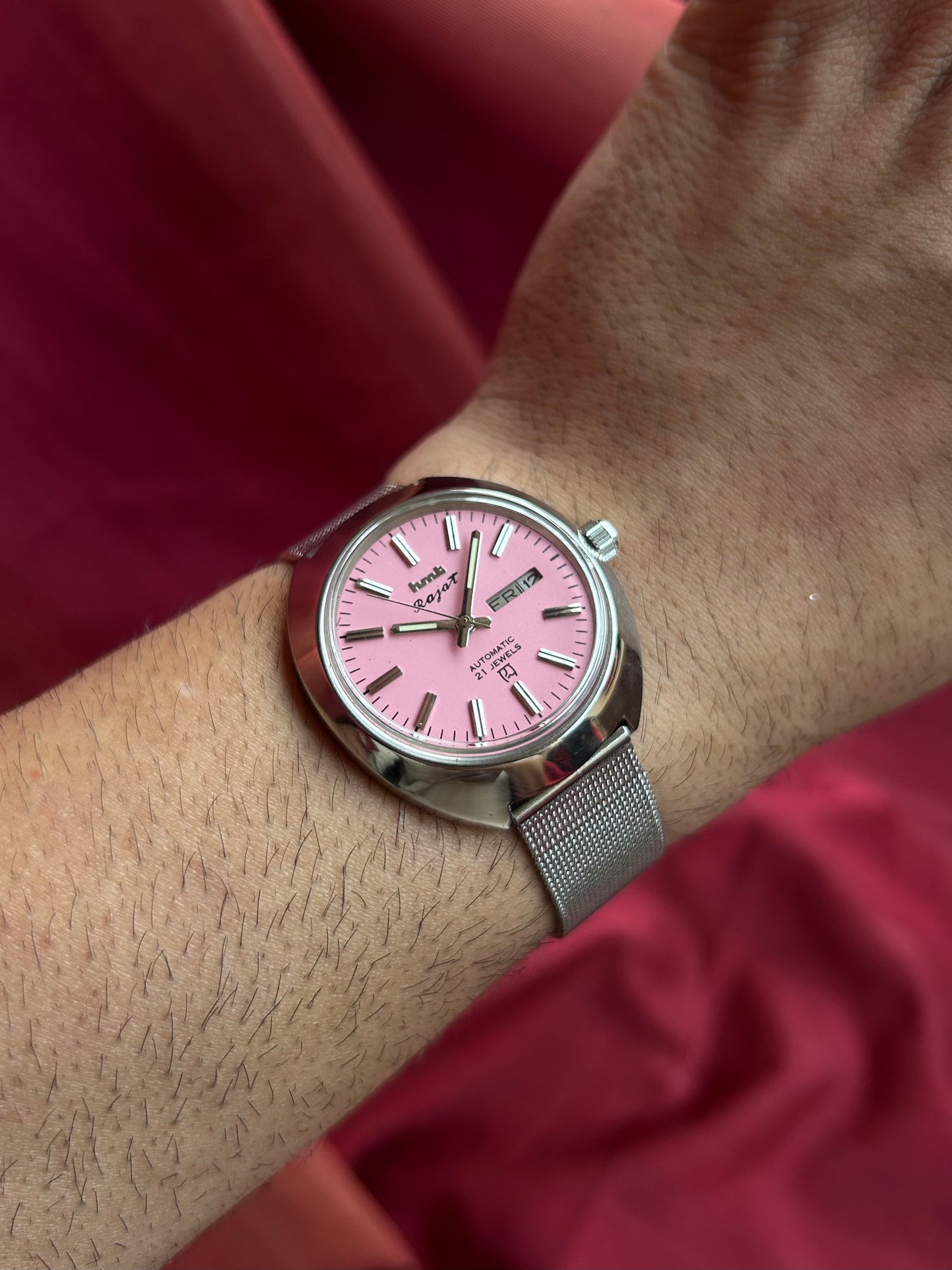 HMT Pink Rajat Day & Date Automatic Mod Watch