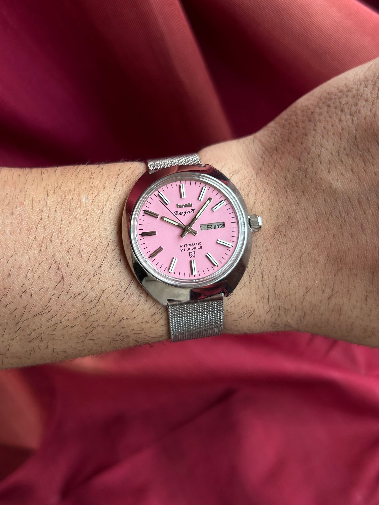 HMT Pink Rajat Day & Date Automatic Mod Watch