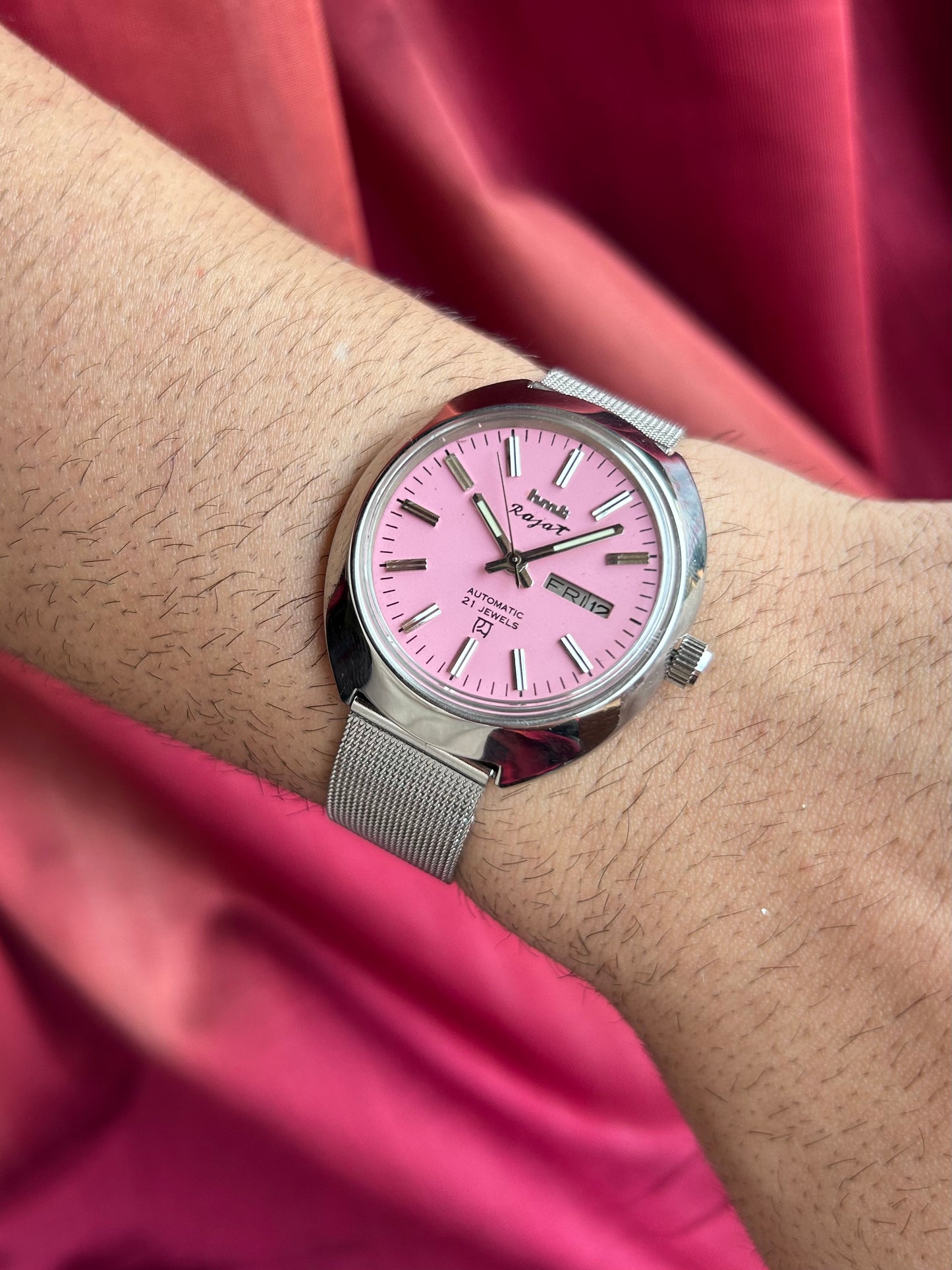 HMT Pink Rajat Day & Date Automatic Mod Watch