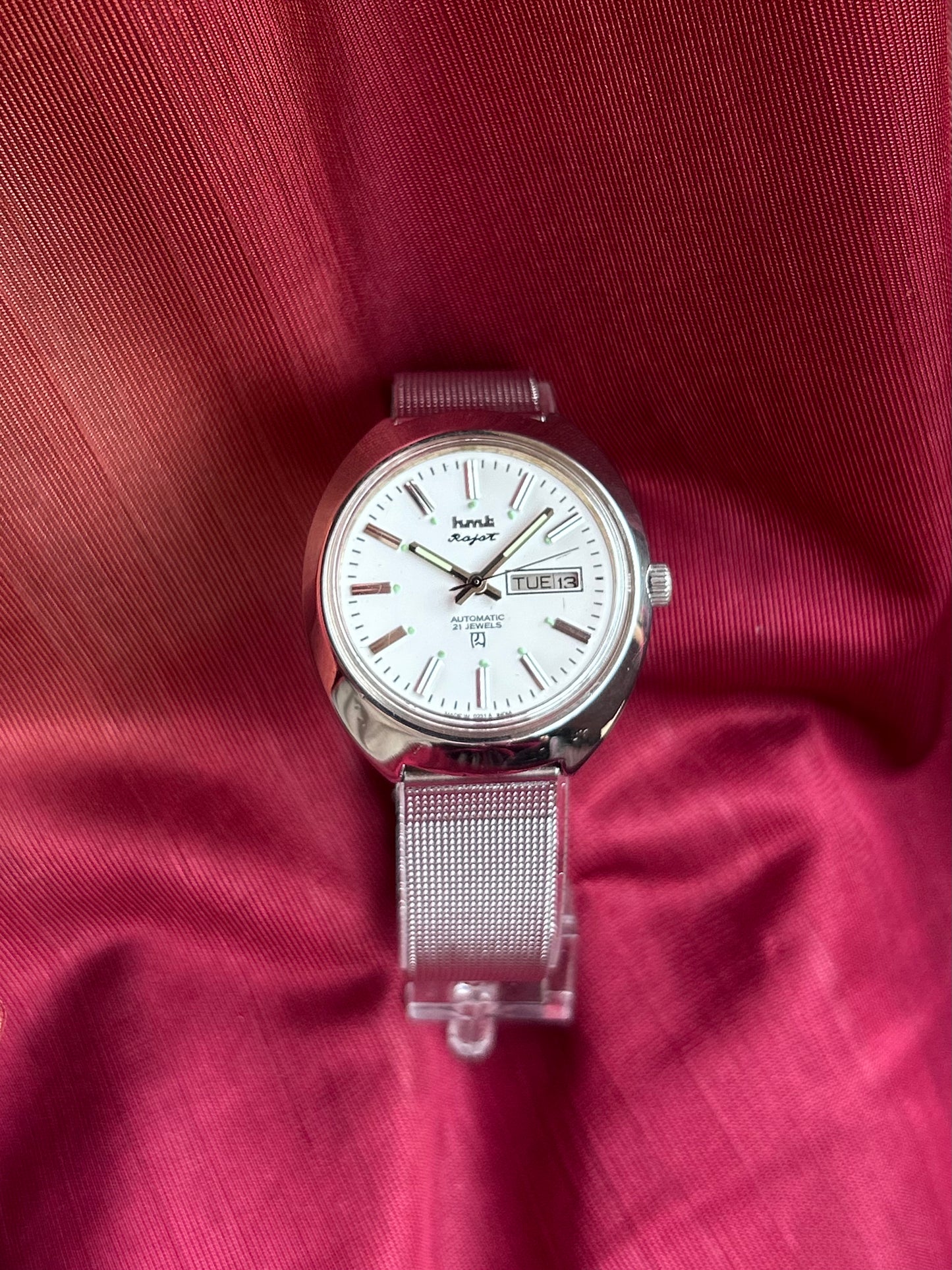 HMT White Rajat Day & Date Automatic Mod Watch