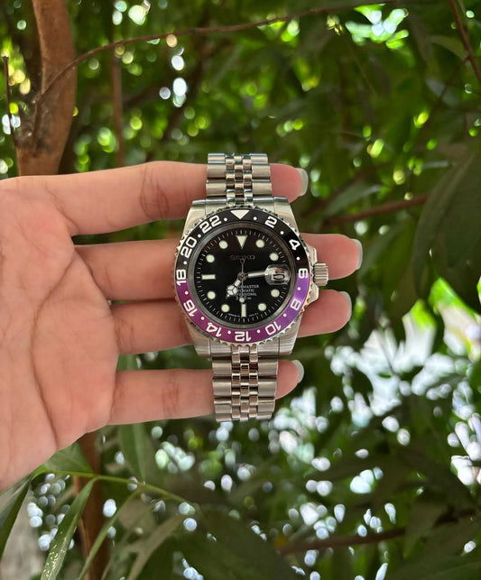 Seiko Joker Dual Time Automatic Homage Mod ( Black - Purple )