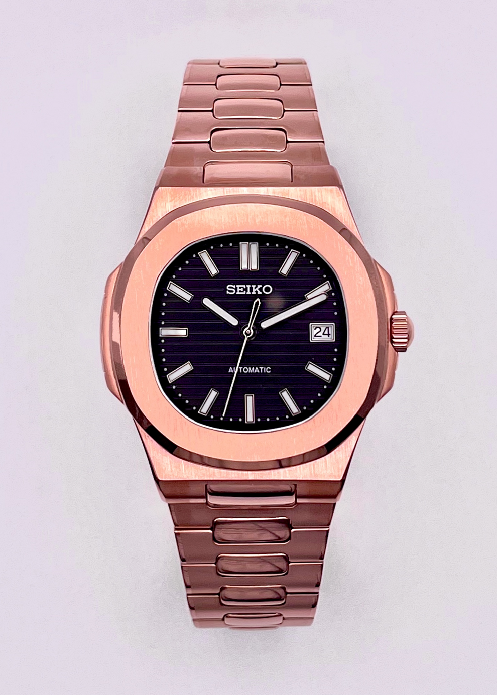 Seiko Patek Nautilus Rose Gold Homage Mod Watch