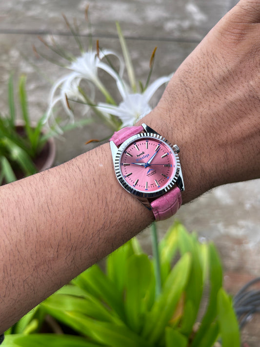 HMT Himalaya Pink Sunburst Unisex Hand-Winding Mod Watch