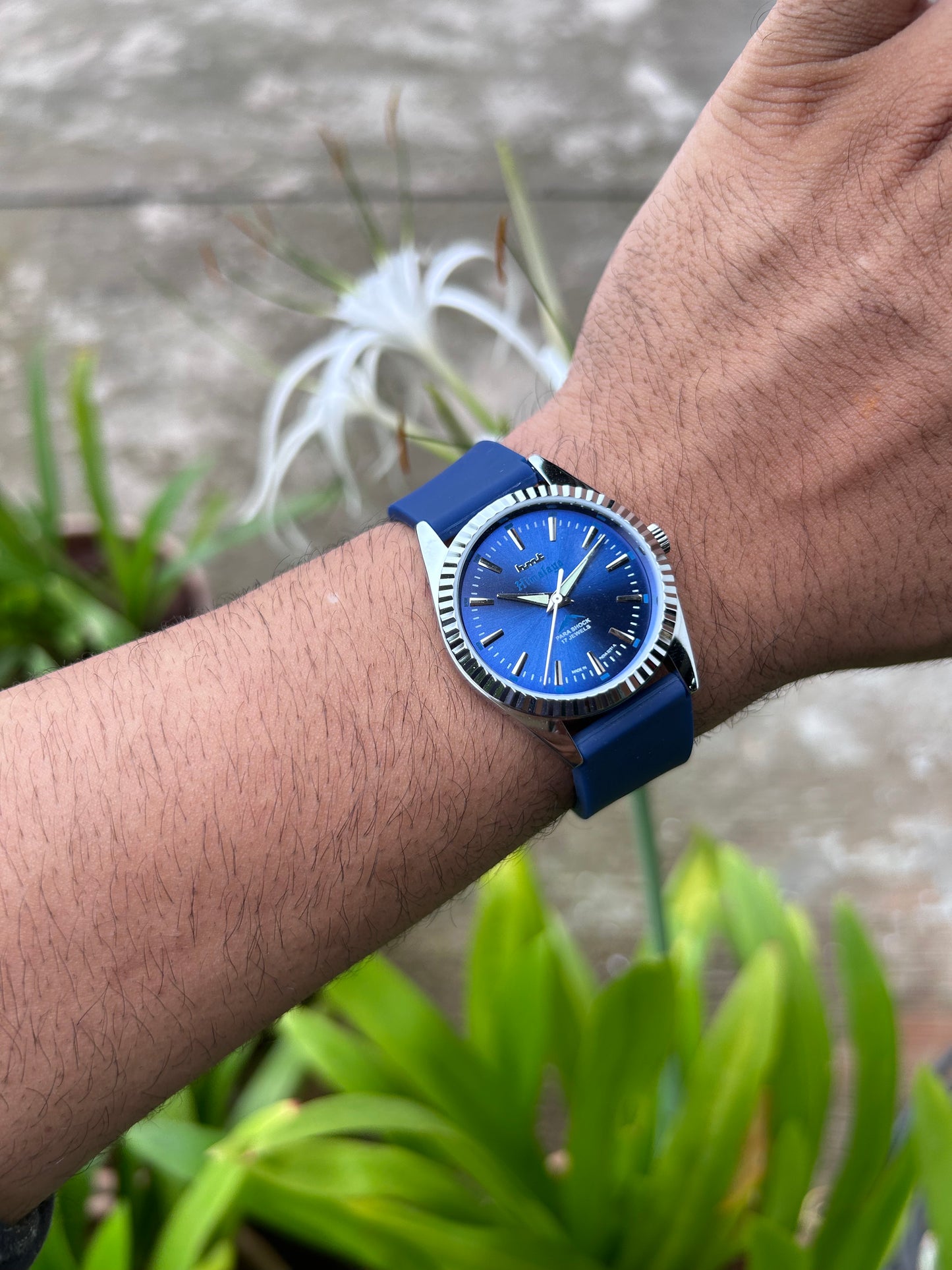 HMT Himalaya Blue Sunburst Unisex Hand-Winding Mod Watch