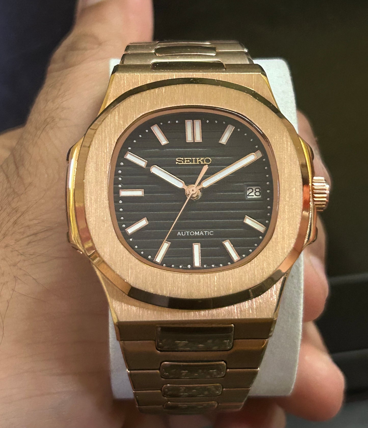 Seiko Patek Nautilus Rose Gold Homage Mod Watch