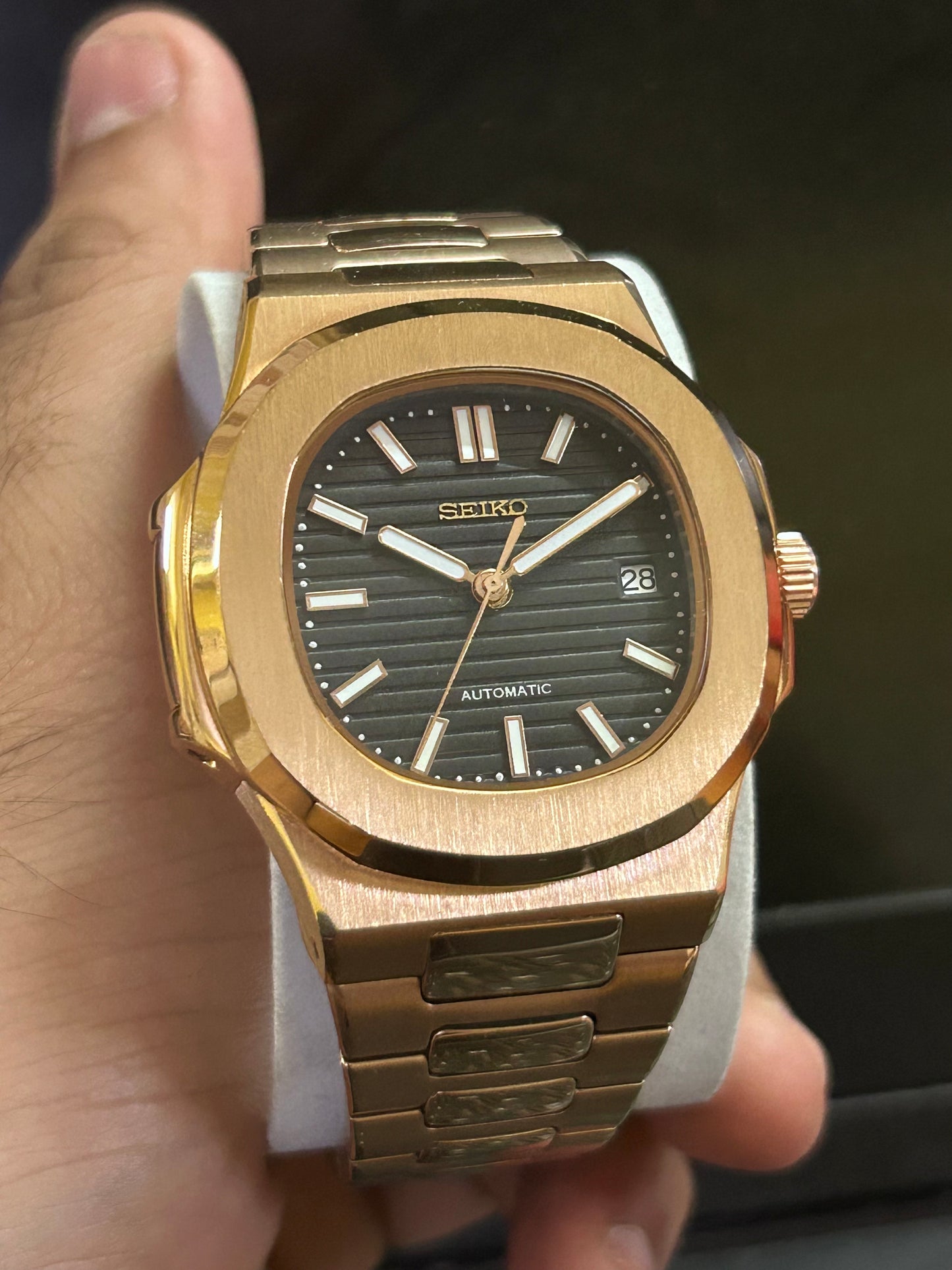 Seiko Patek Nautilus Rose Gold Homage Mod Watch