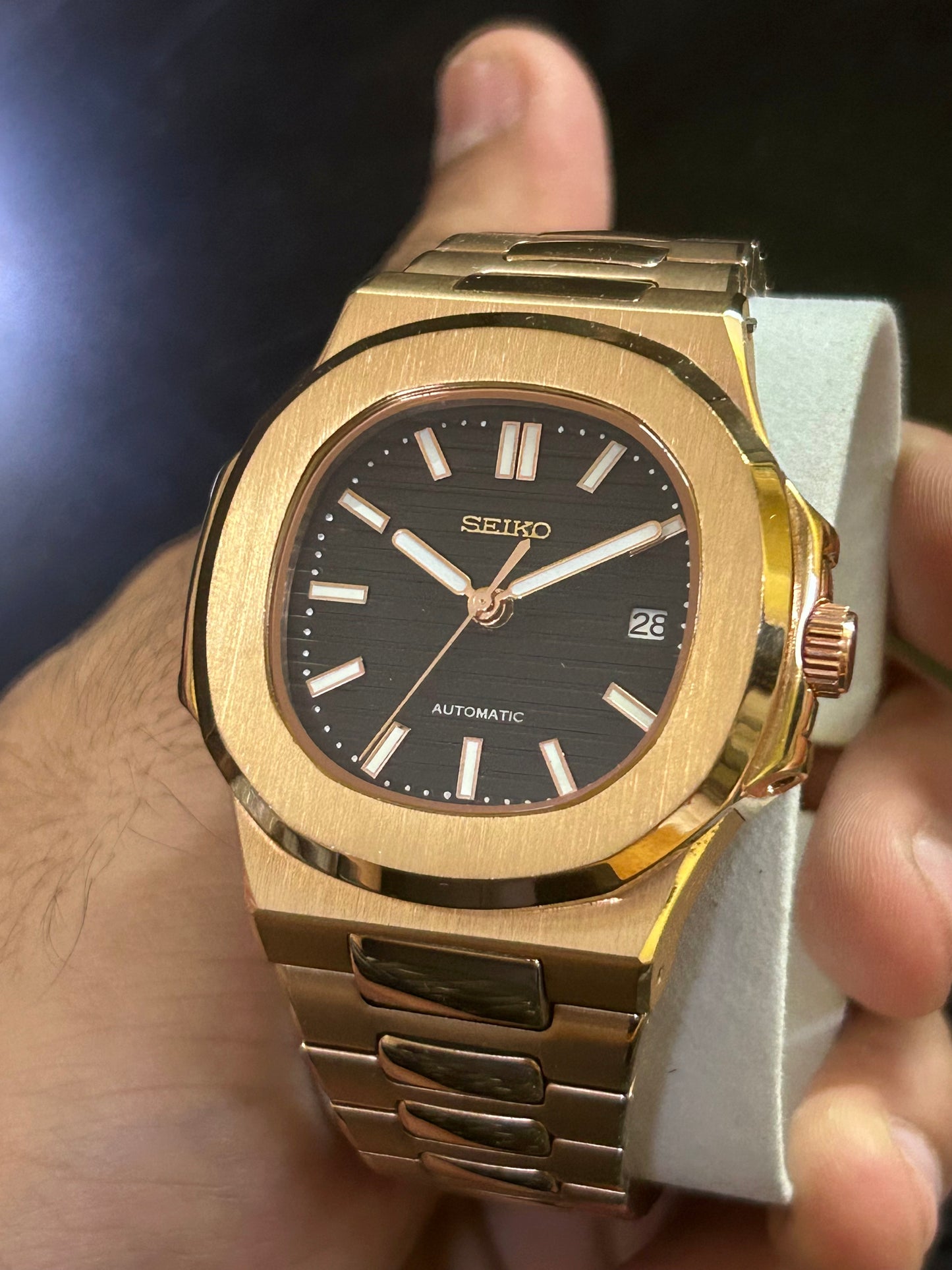 Seiko Patek Nautilus Rose Gold Homage Mod Watch