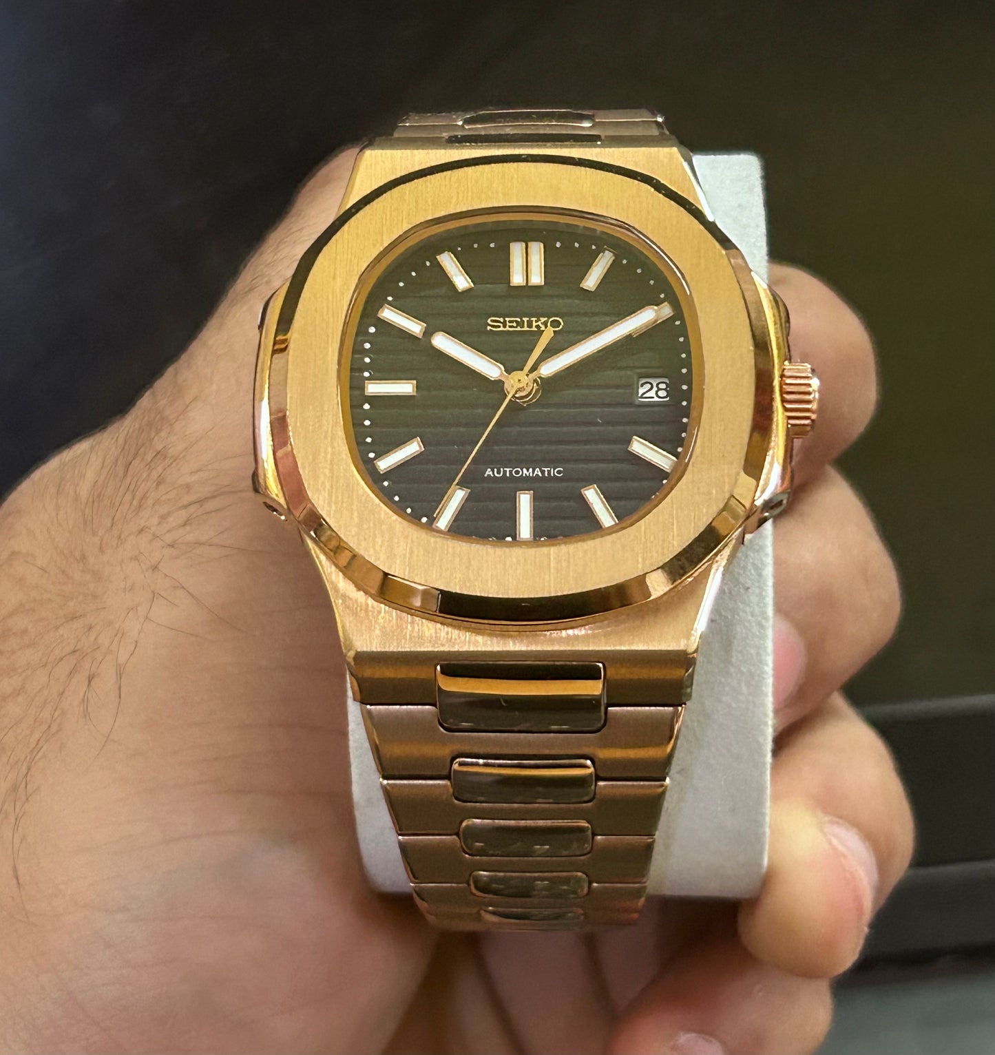 Seiko Patek Nautilus Rose Gold Homage Mod Watch