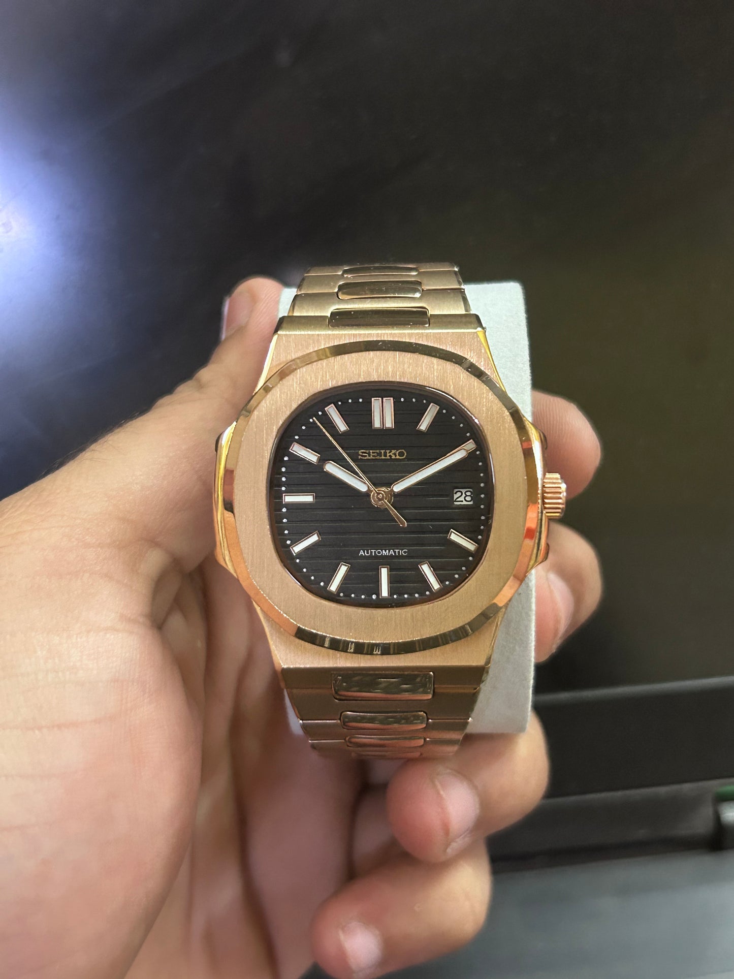 Seiko Patek Nautilus Rose Gold Homage Mod Watch