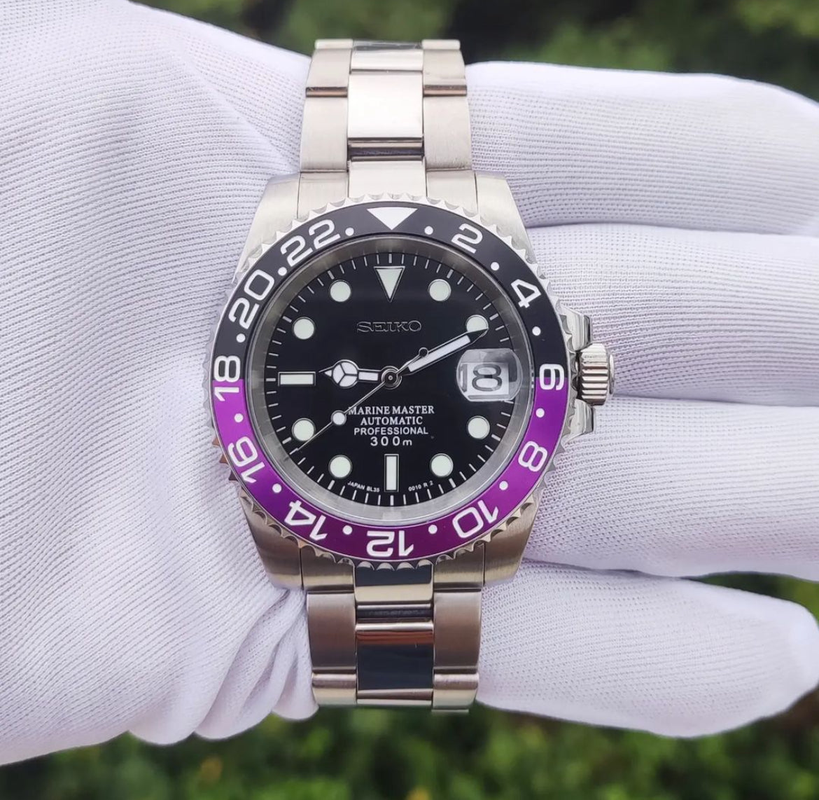 Seiko Joker Dual Time Automatic Homage Mod ( Black - Purple )