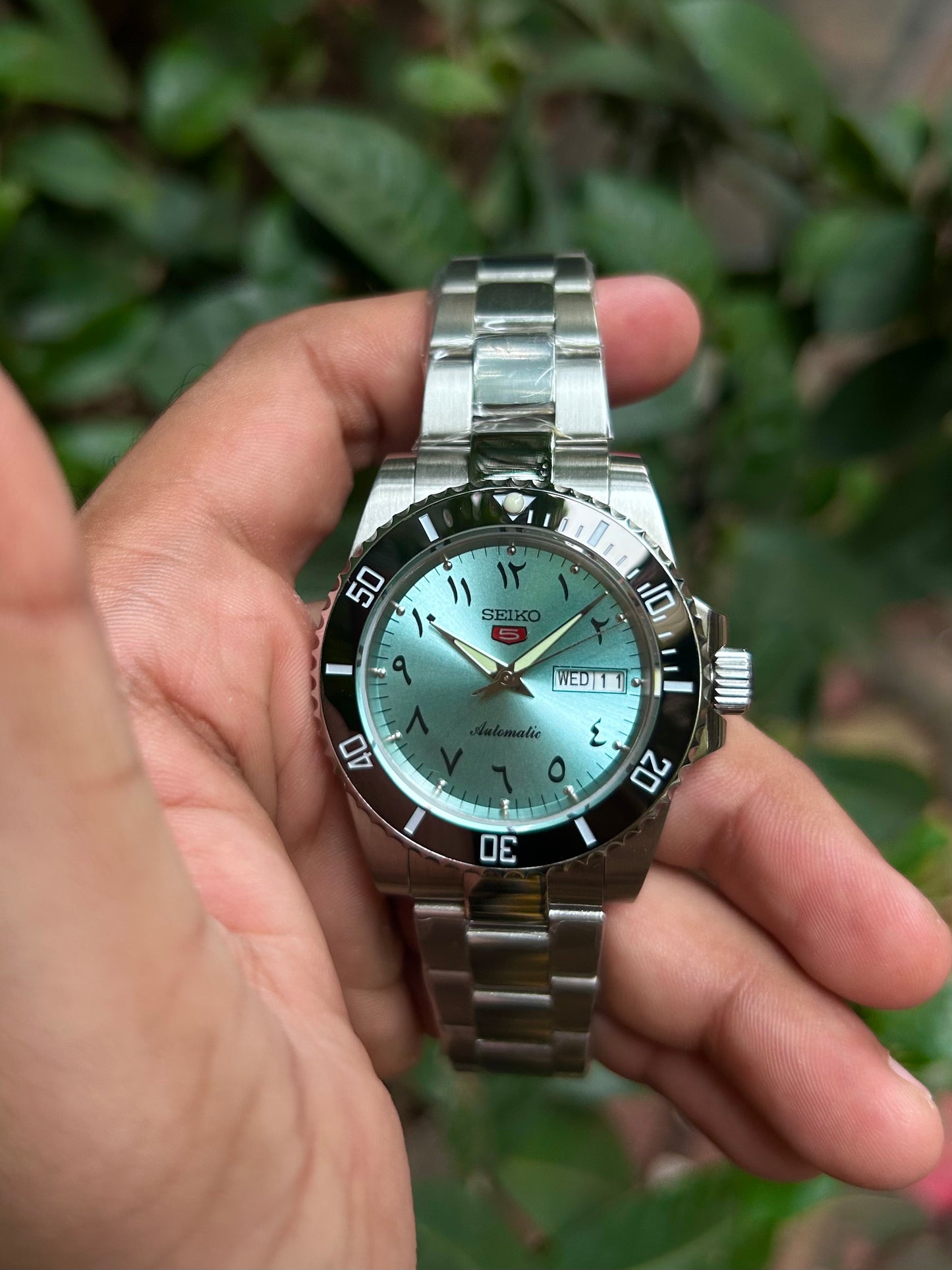 Seiko Arabic Tiffany Blue Sunburst Automatic Homage Mod Watch