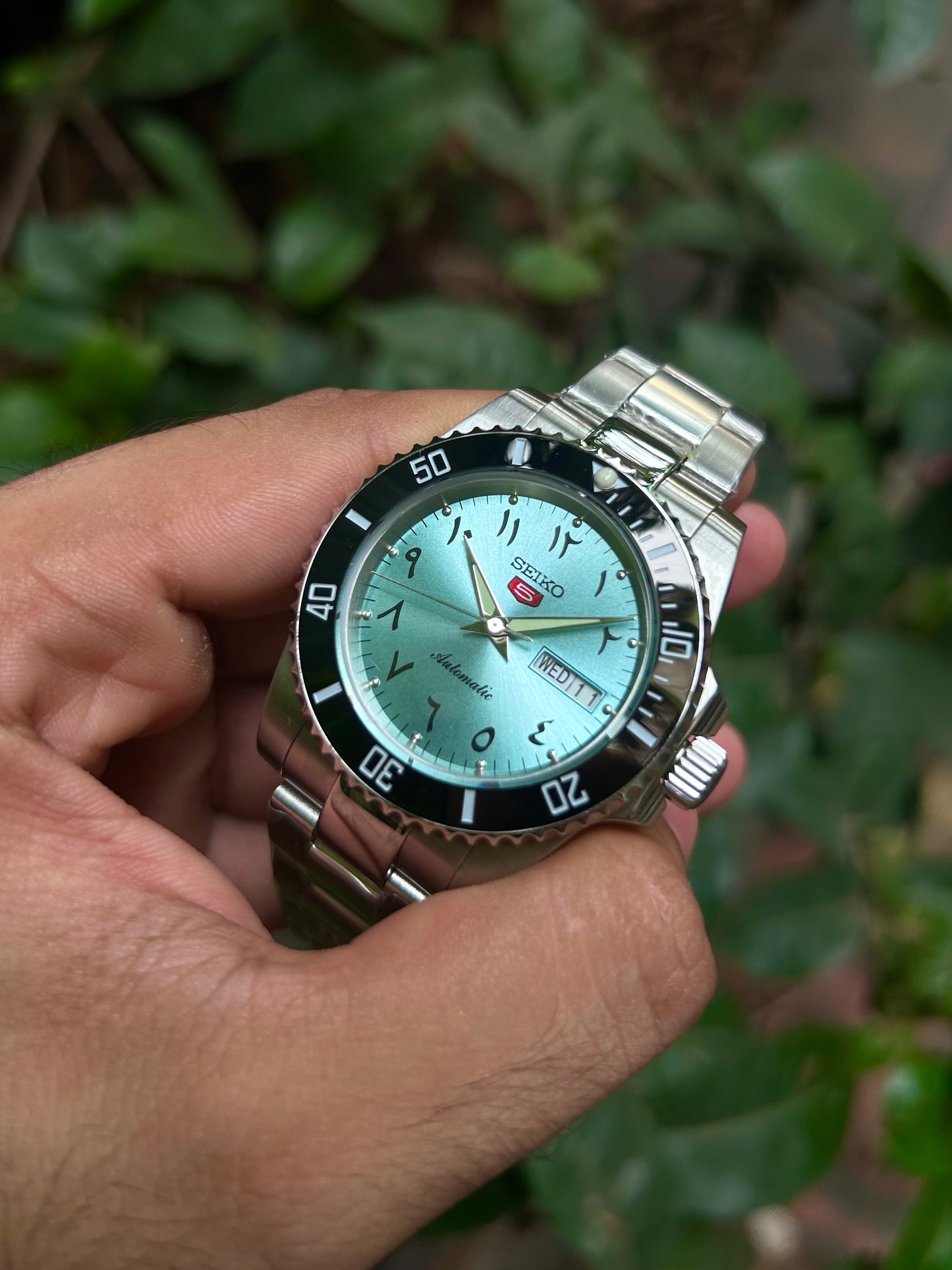 Seiko Arabic Tiffany Blue Sunburst Automatic Homage Mod Watch