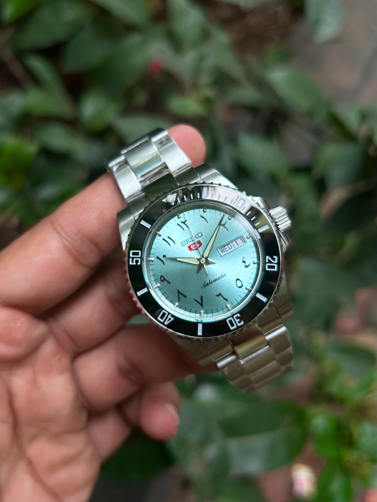 Seiko Arabic Tiffany Blue Sunburst Automatic Homage Mod Watch