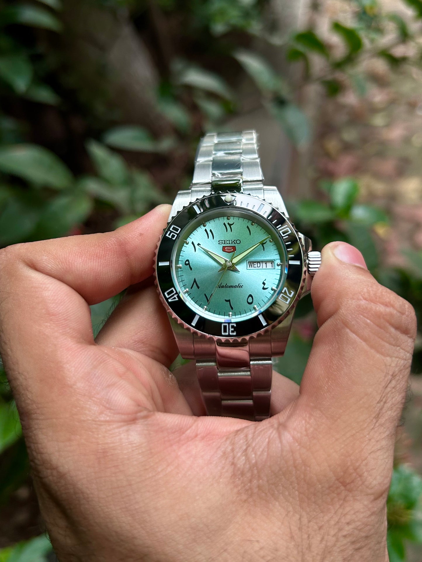 Seiko Arabic Tiffany Blue Sunburst Automatic Homage Mod Watch