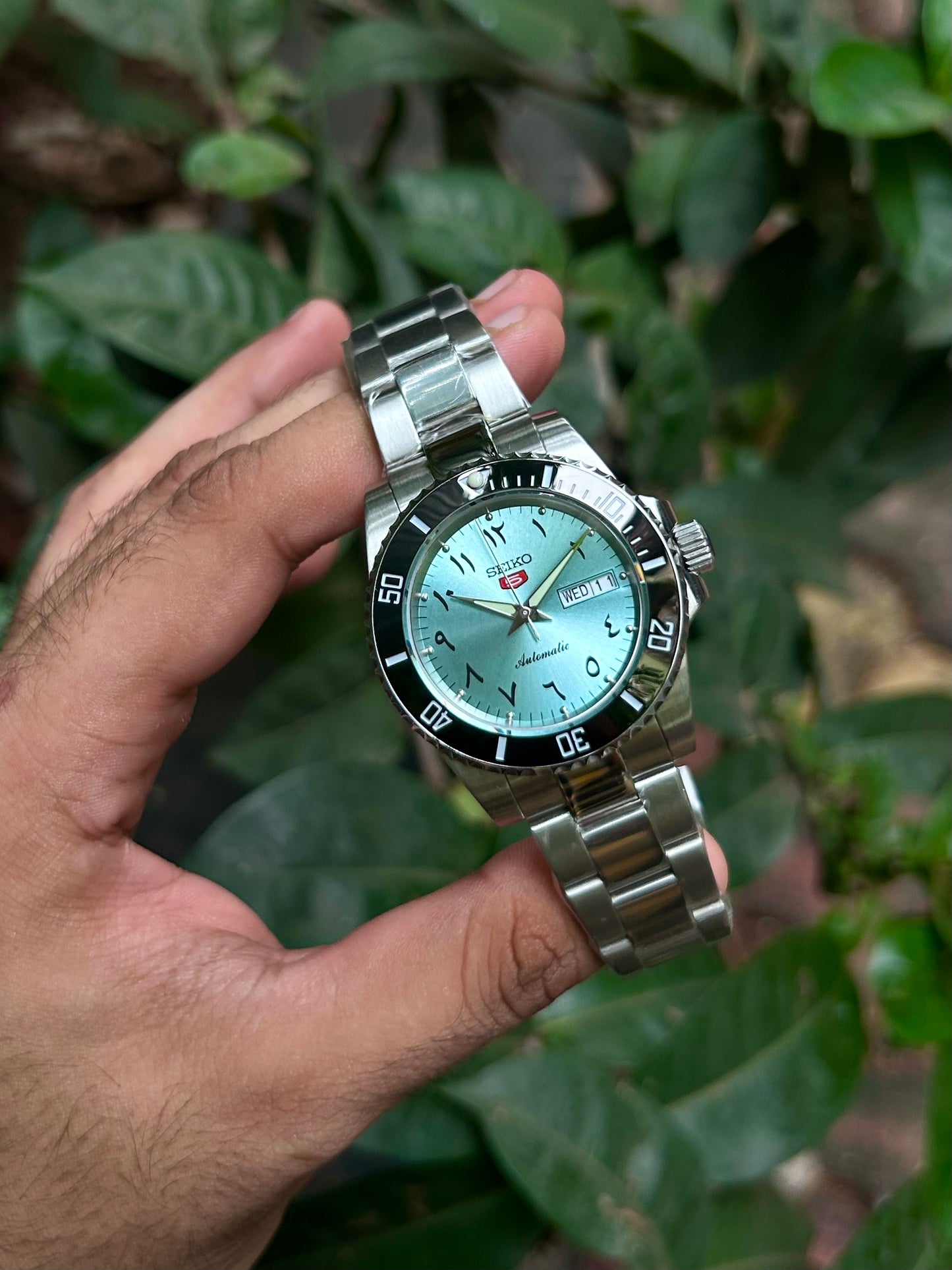 Seiko Arabic Tiffany Blue Sunburst Automatic Homage Mod Watch