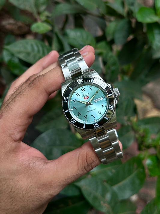 Seiko Arabic Tiffany Blue Sunburst Automatic Homage Mod Watch