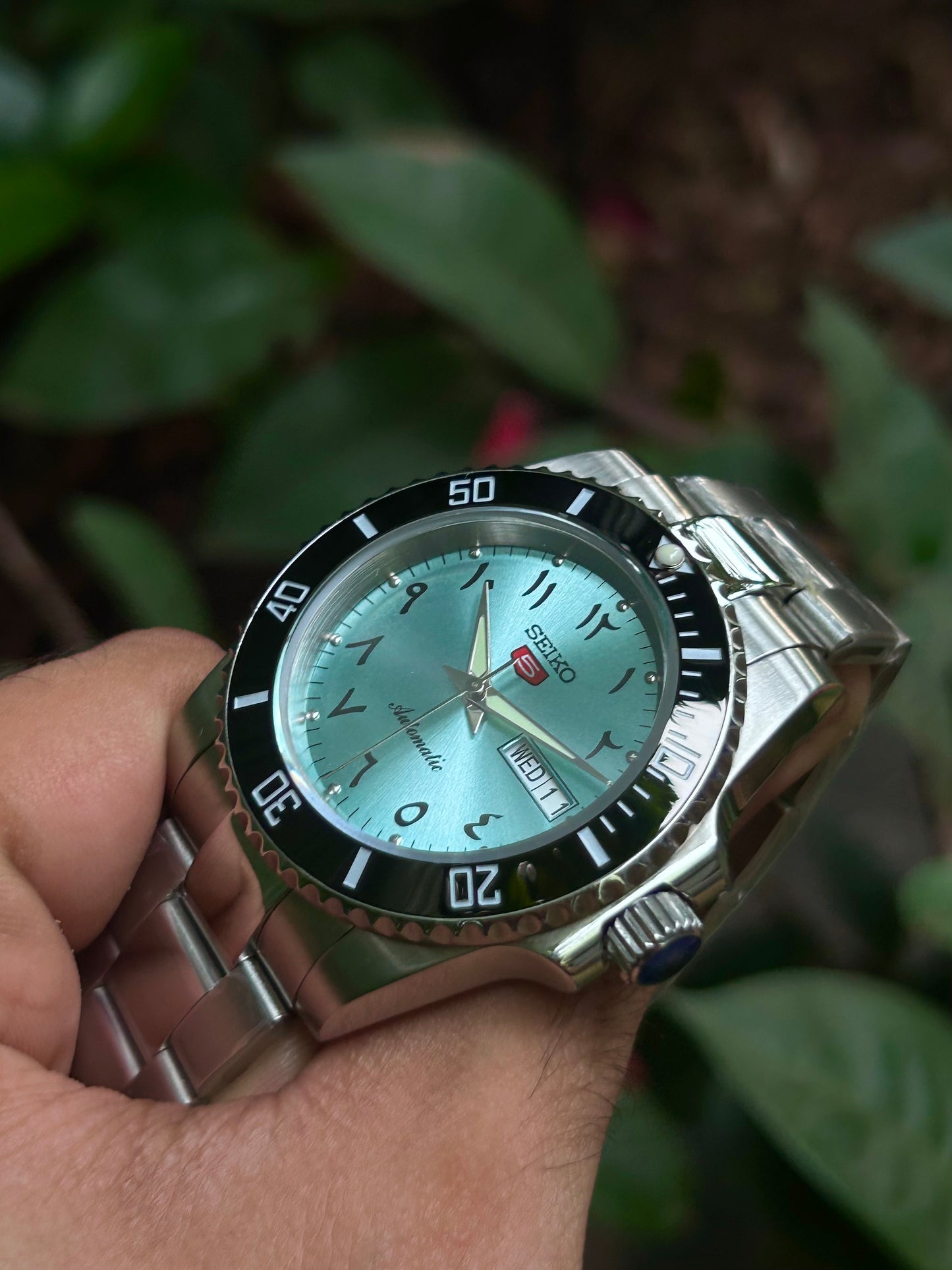 Seiko Arabic Tiffany Blue Sunburst Automatic Homage Mod Watch