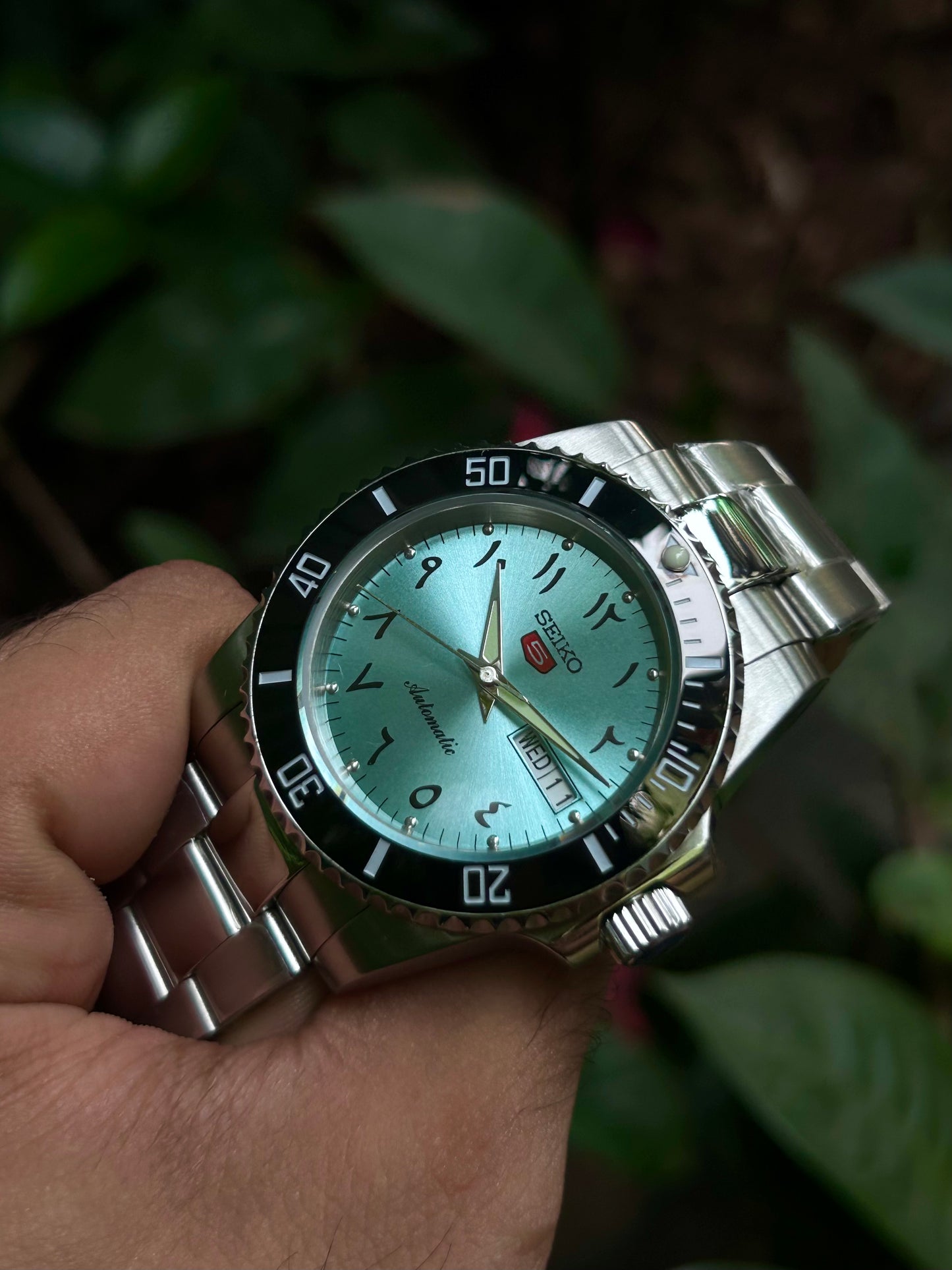 Seiko Arabic Tiffany Blue Sunburst Automatic Homage Mod Watch