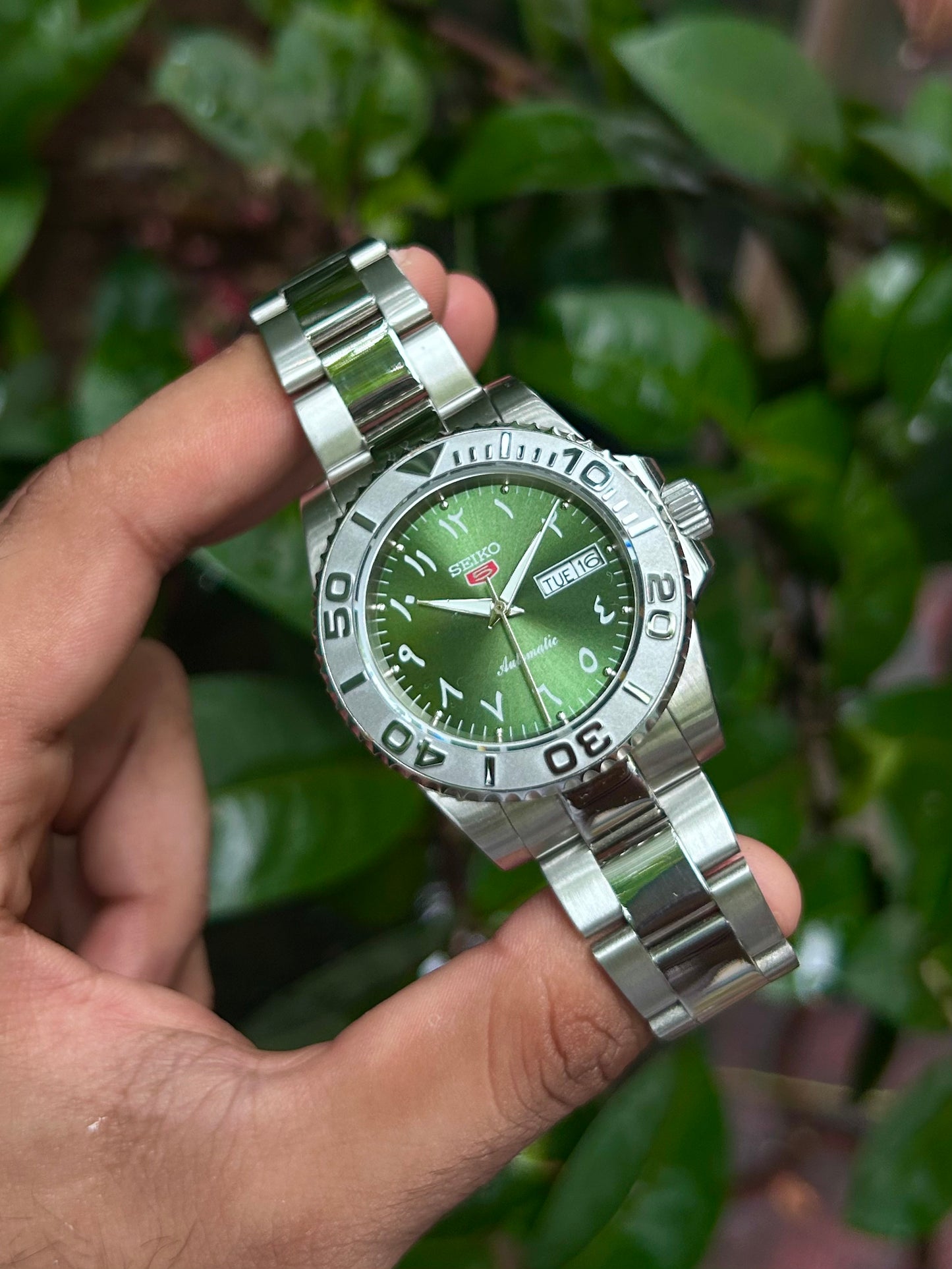 Seiko Arabic Green Lizard Automatic Homage Mod Watch