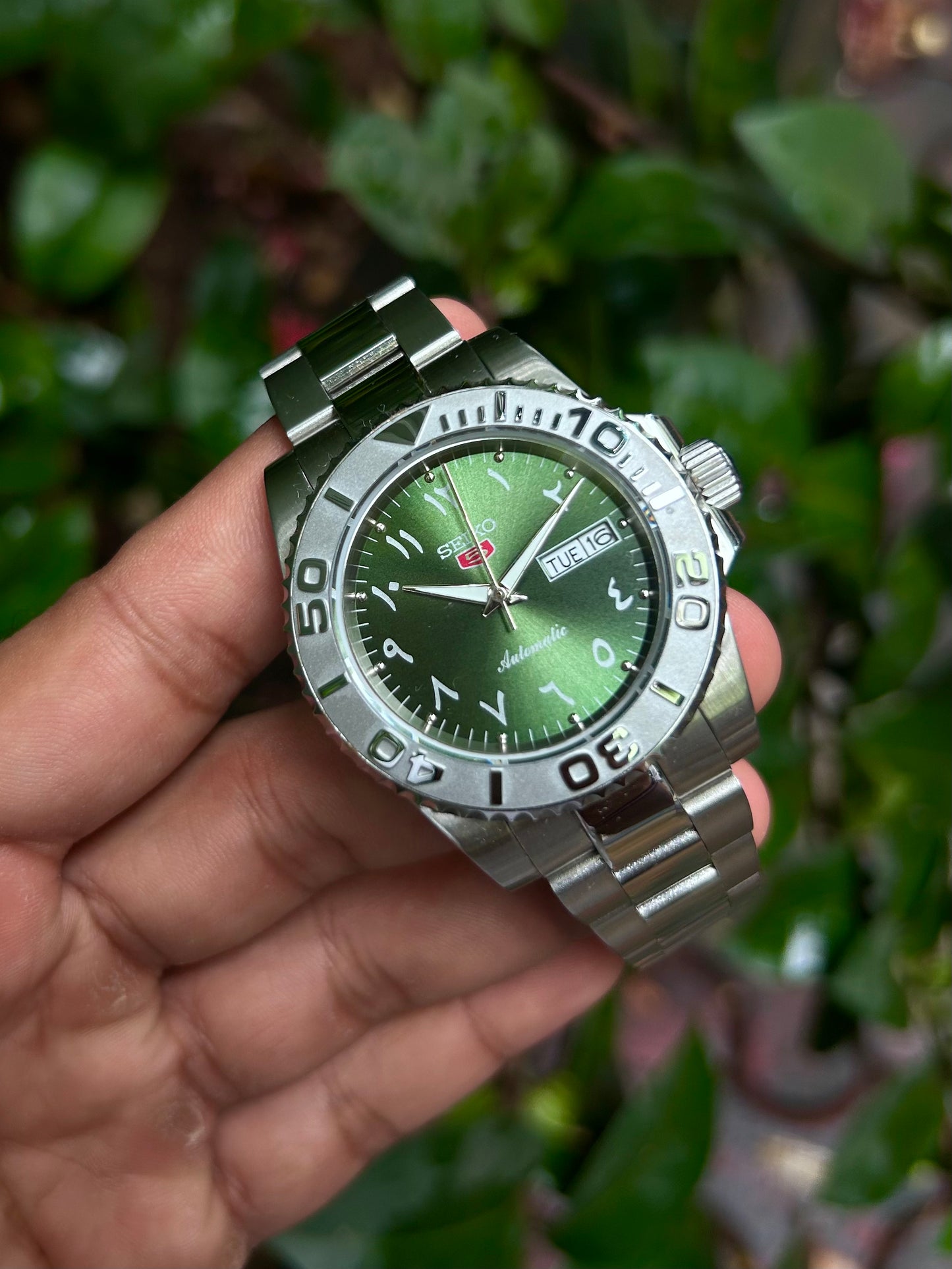 Seiko Arabic Green Lizard Automatic Homage Mod Watch