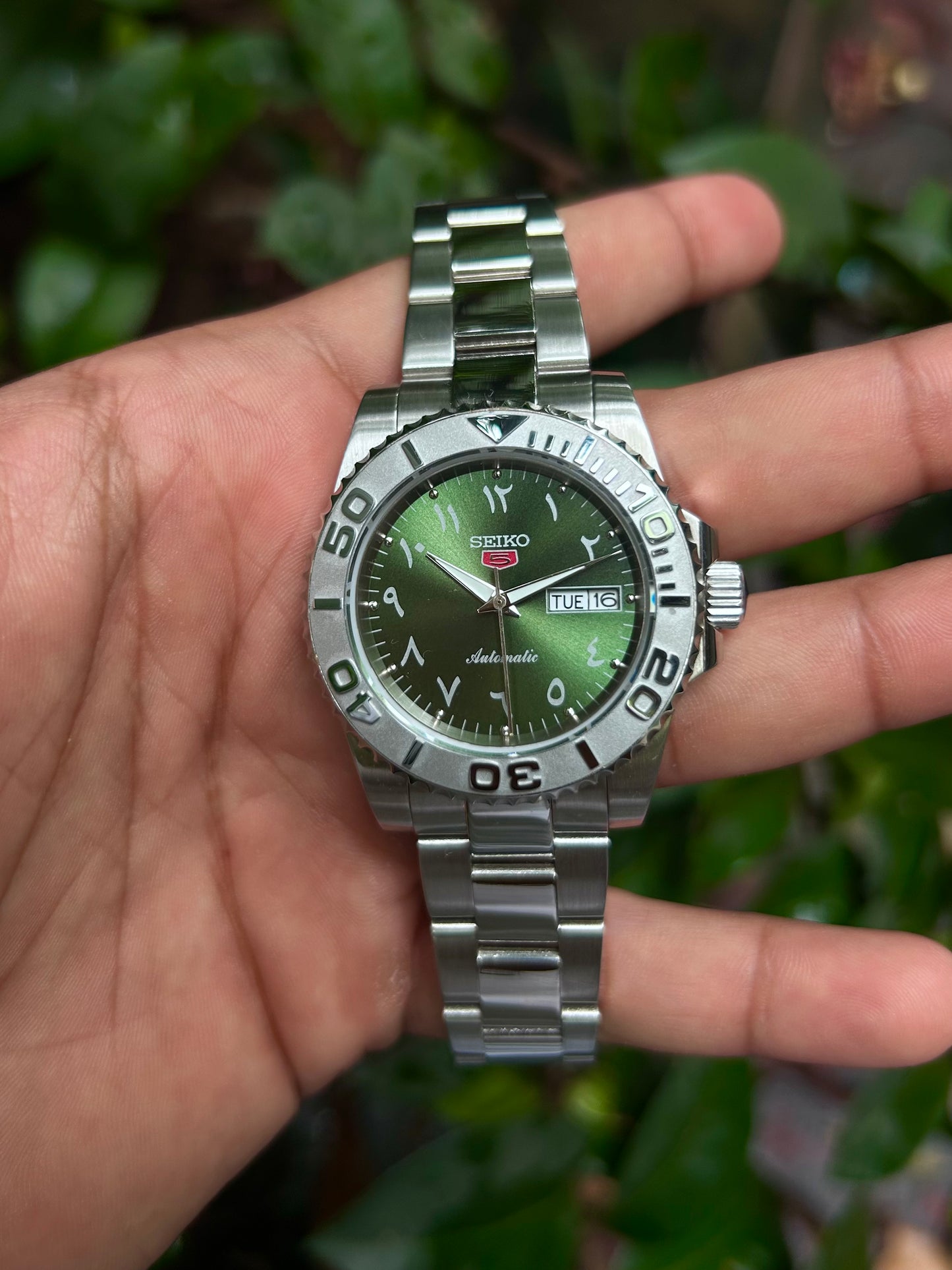 Seiko Arabic Green Lizard Automatic Homage Mod Watch