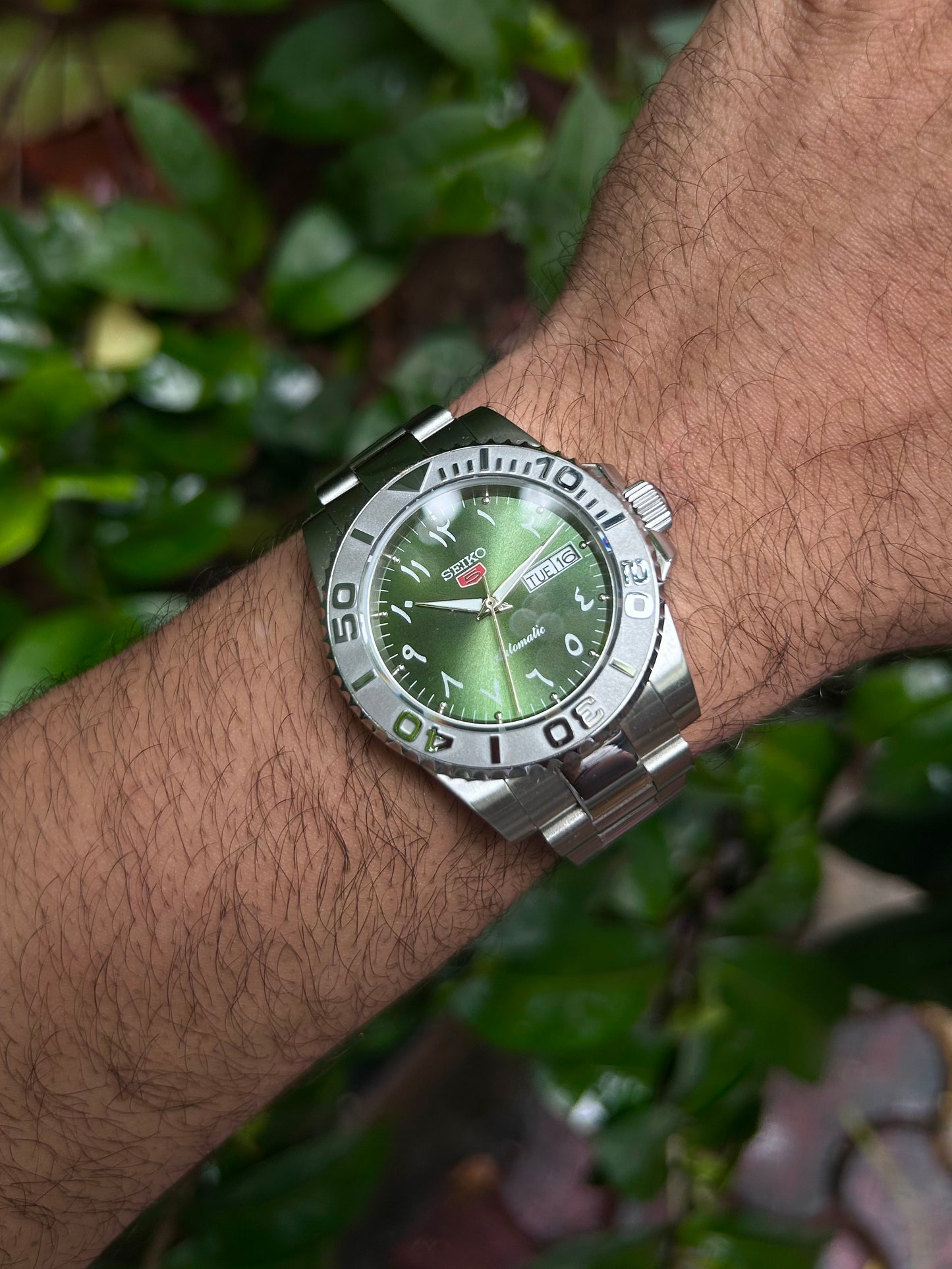 Seiko Arabic Green Lizard Automatic Homage Mod Watch