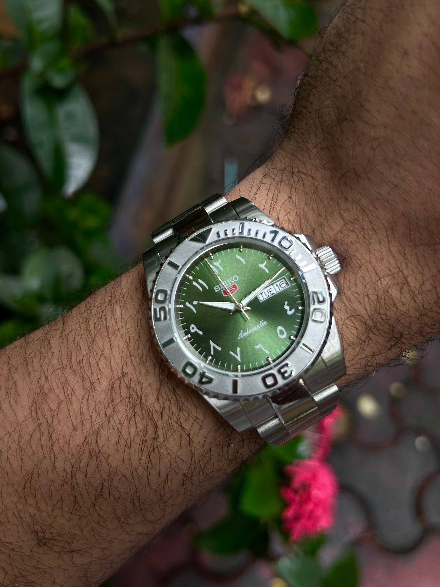 Seiko Arabic Green Lizard Automatic Homage Mod Watch