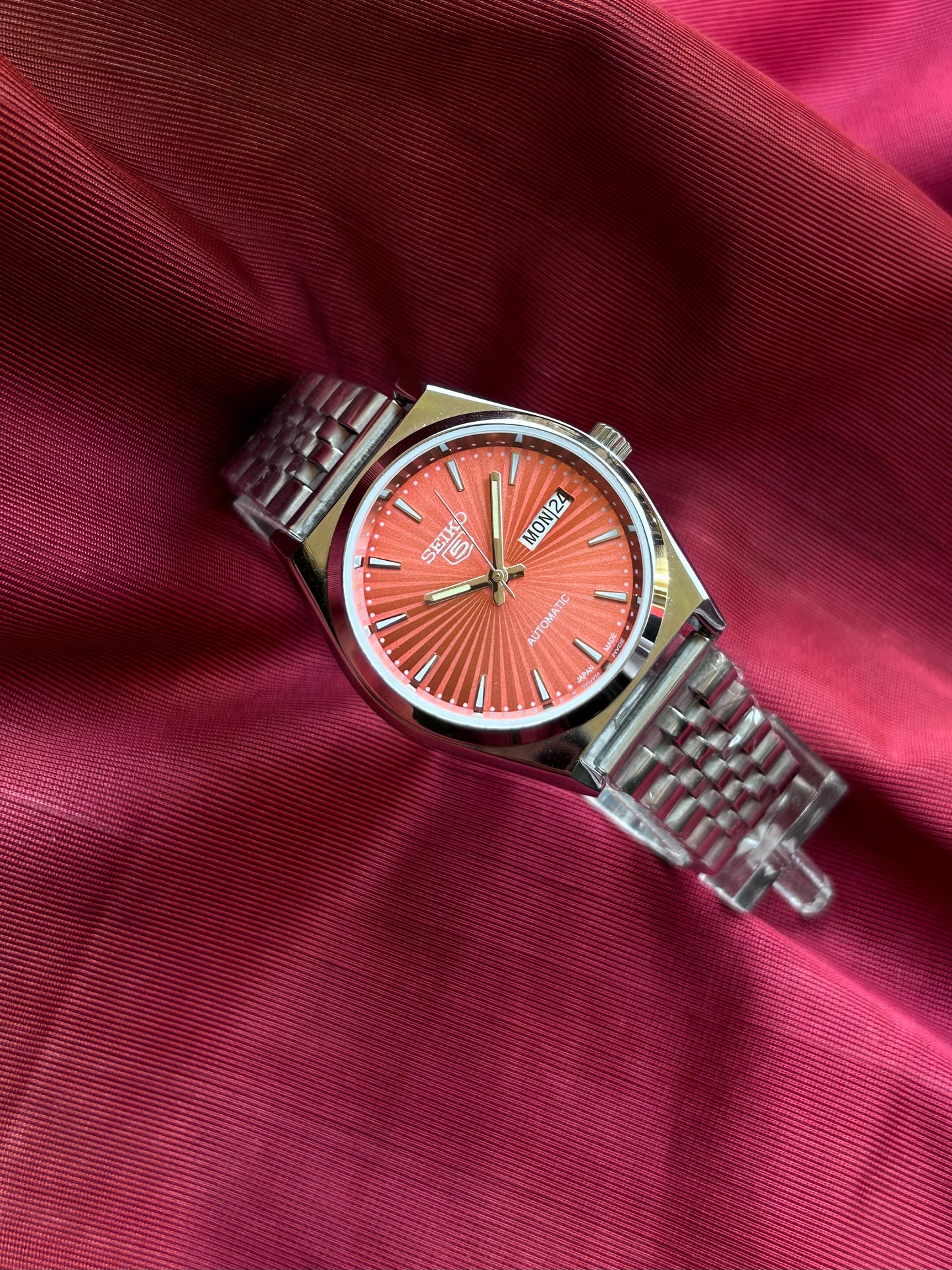 Seiko 5 Orange Sunburst Automatic Mod