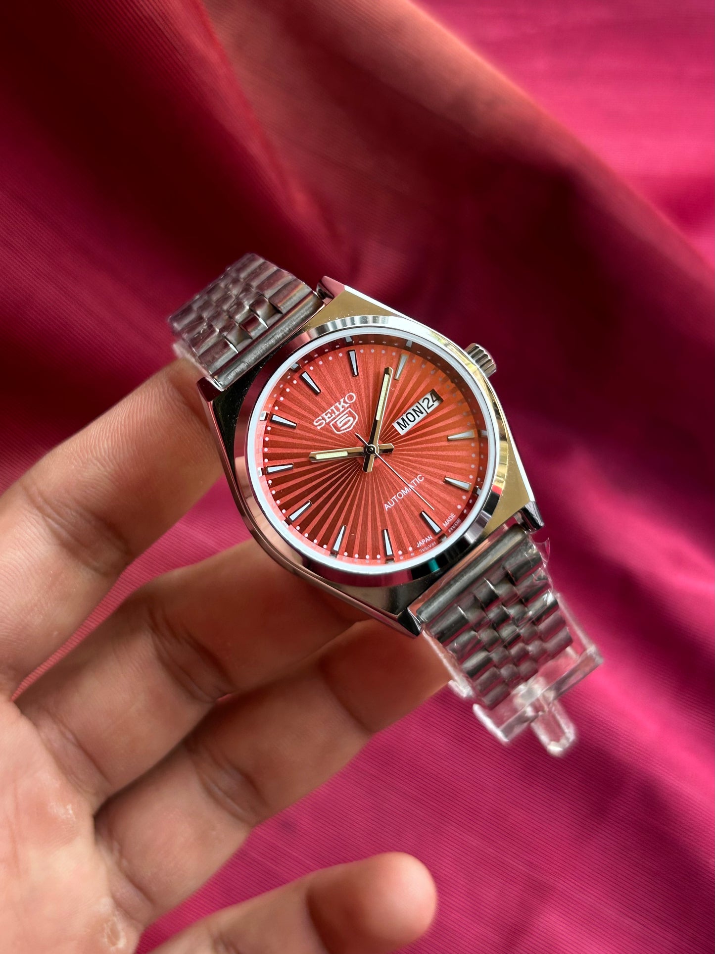 Seiko 5 Orange Sunburst Automatic Mod