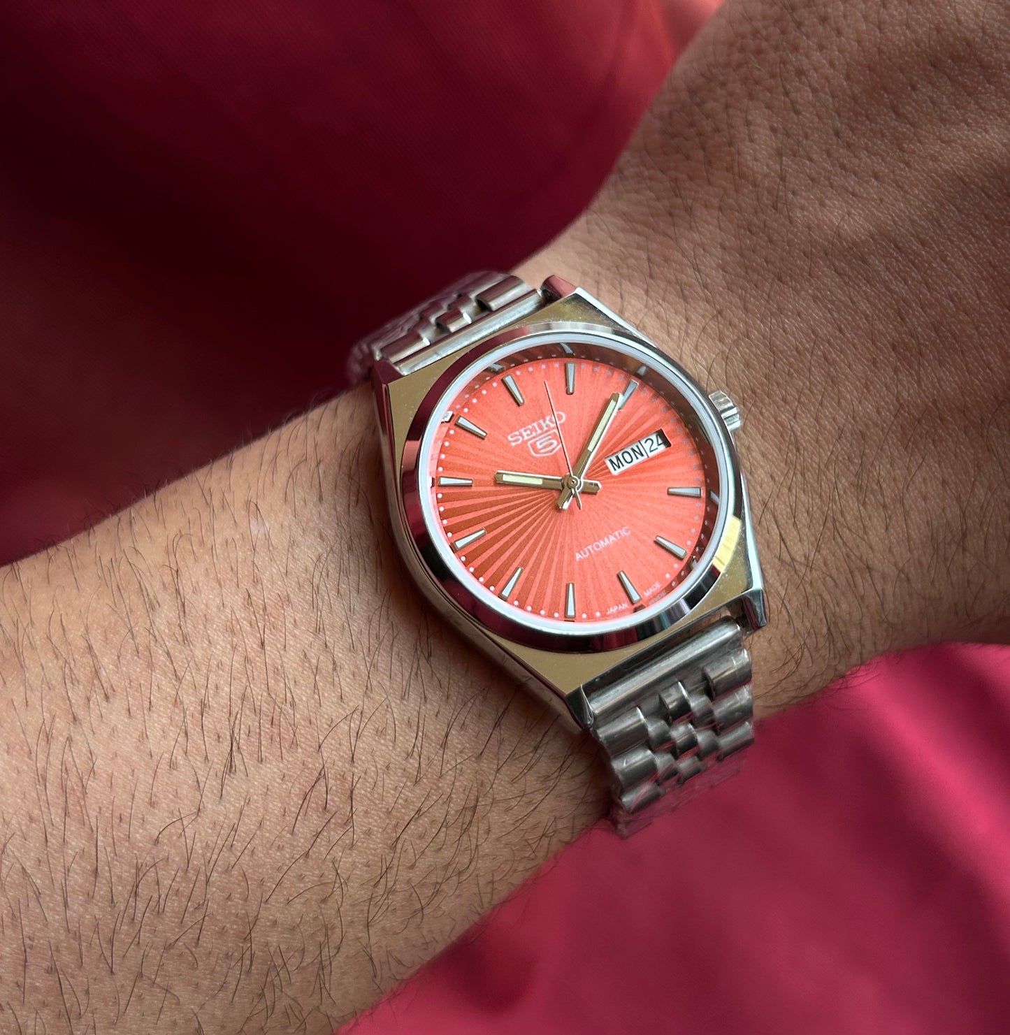 Seiko 5 Orange Sunburst Automatic Mod