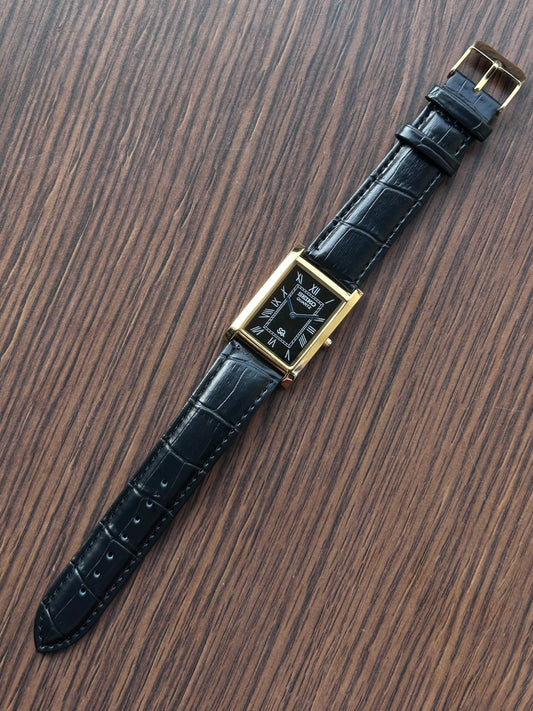 Seiko Tank Gold Black Quartz Unisex Mod Watch