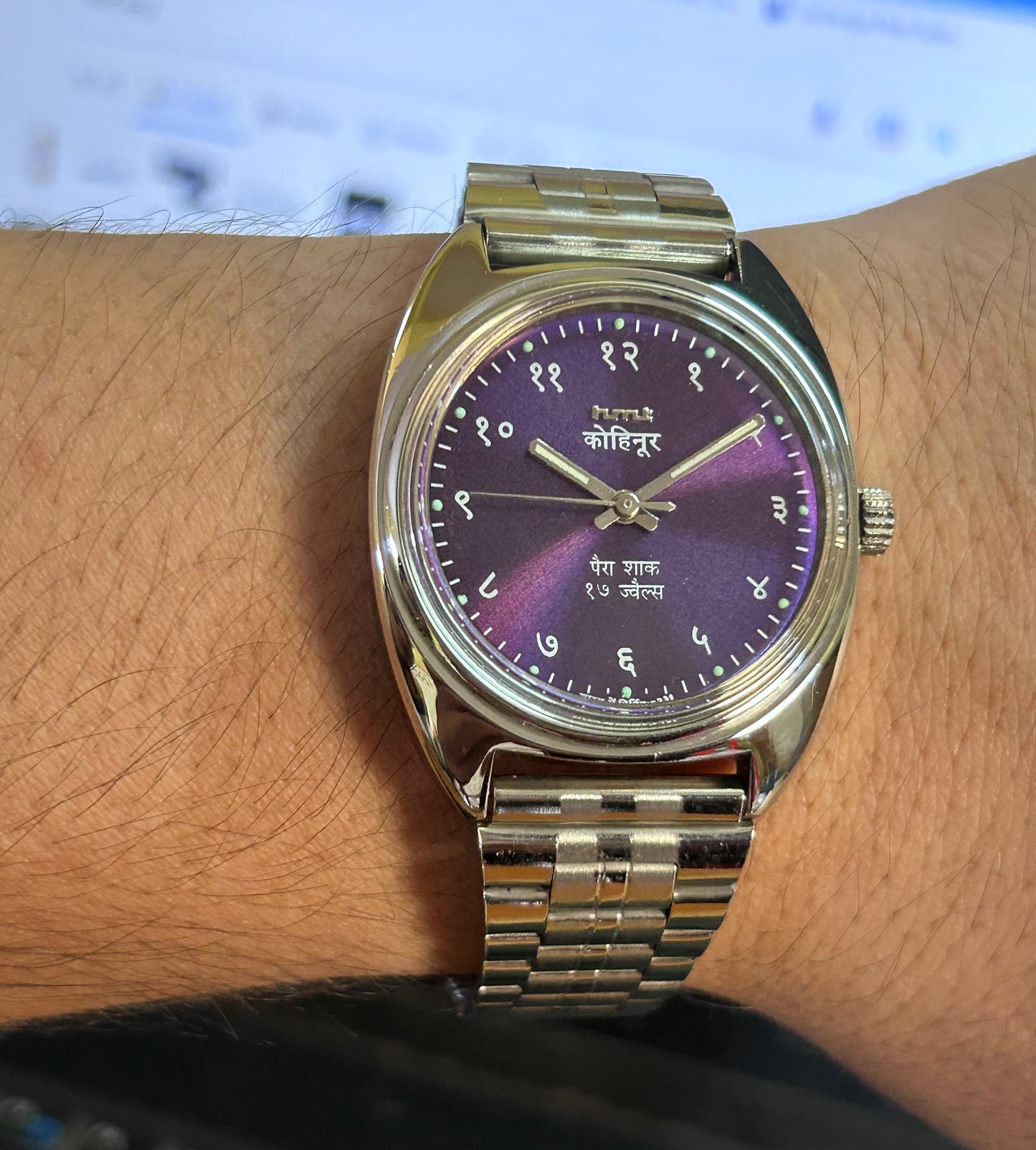 HMT Devanagari Purple Sunburst Handwinding Mod Watch