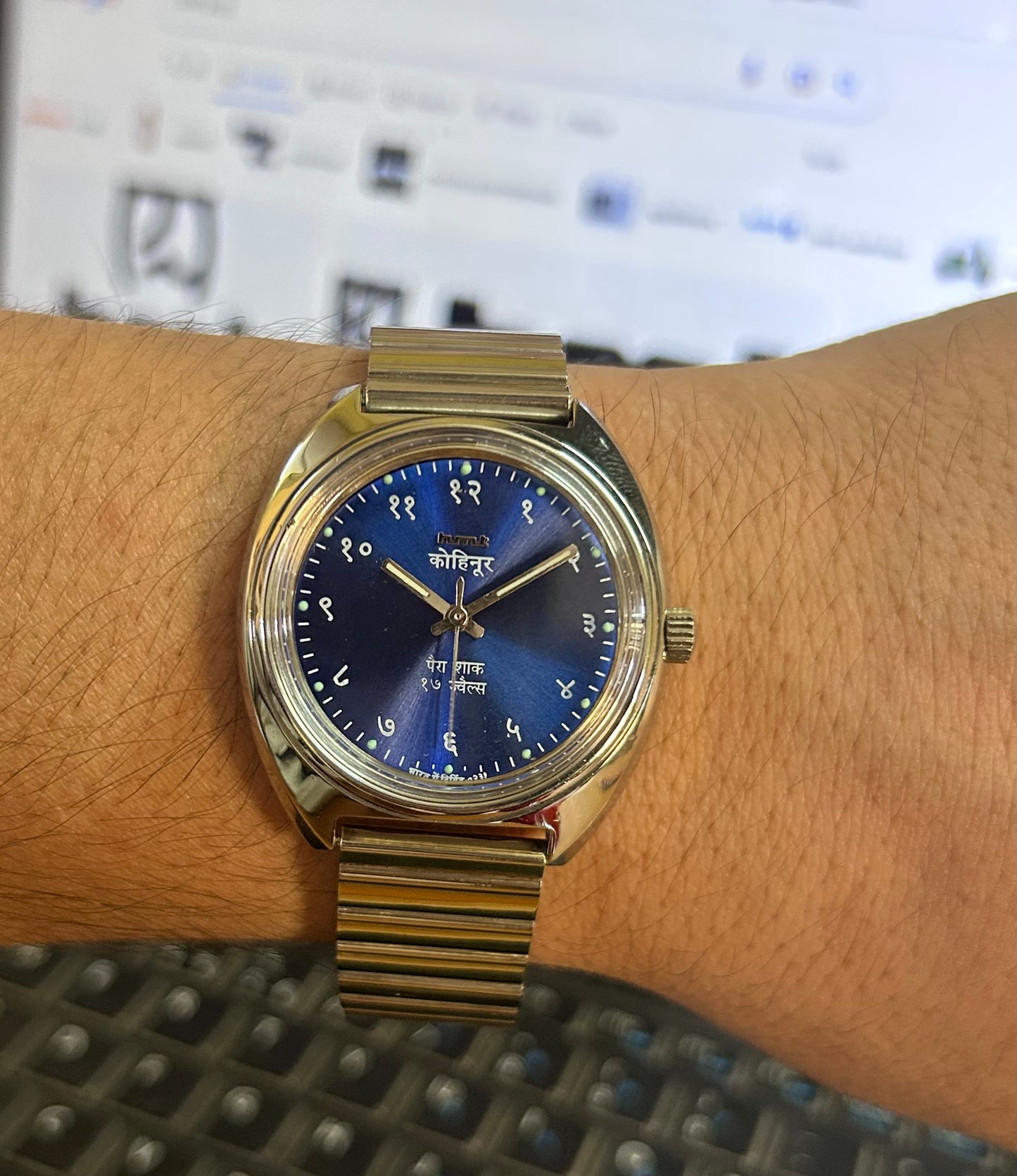 Hmt Devanagari Royal Blue Sunburst Hand winding Mod Watch