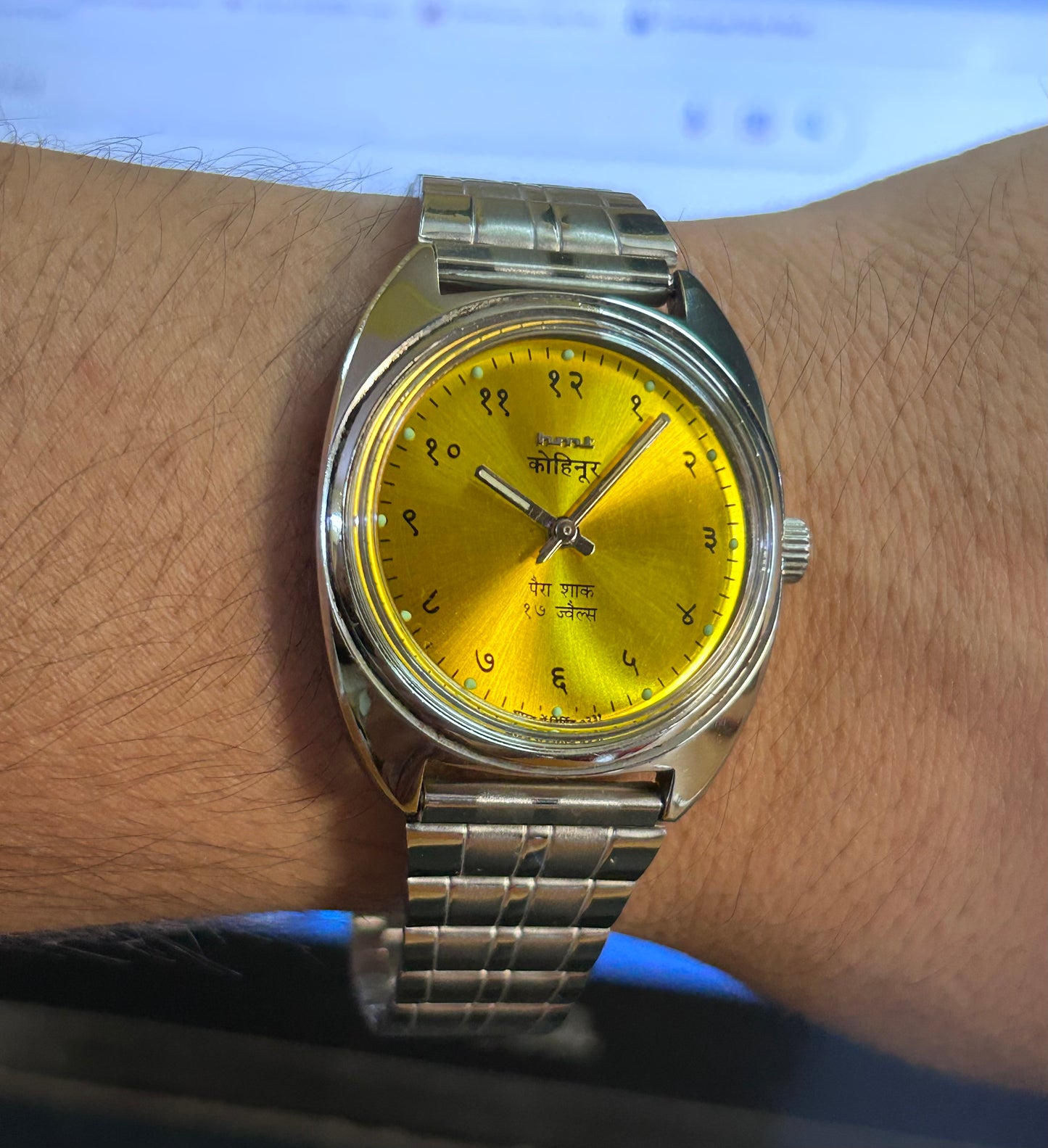 HMT Devanagari Yellow Sunburst Handwinding Mod Watch