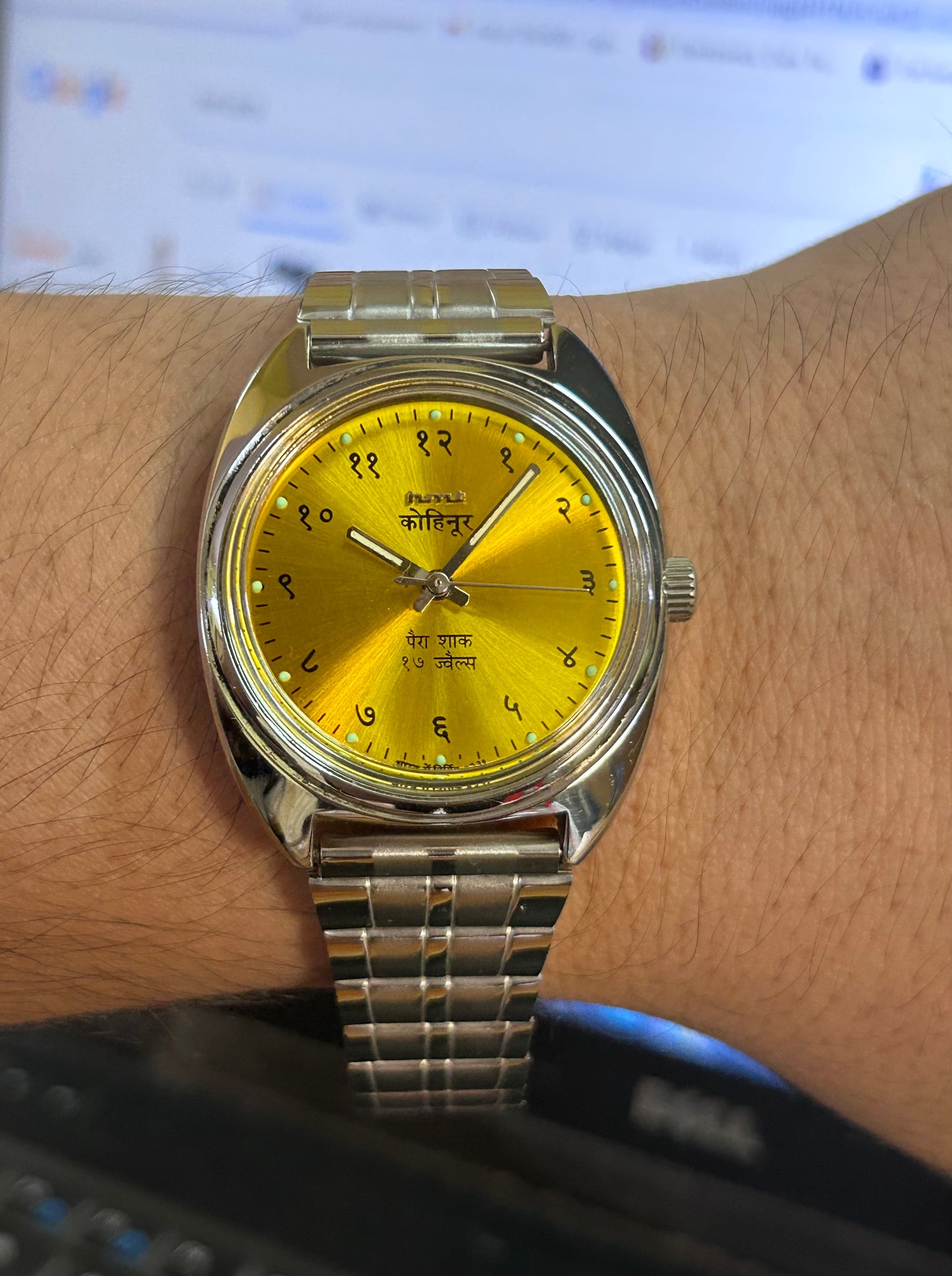 HMT Devanagari Yellow Sunburst Handwinding Mod Watch